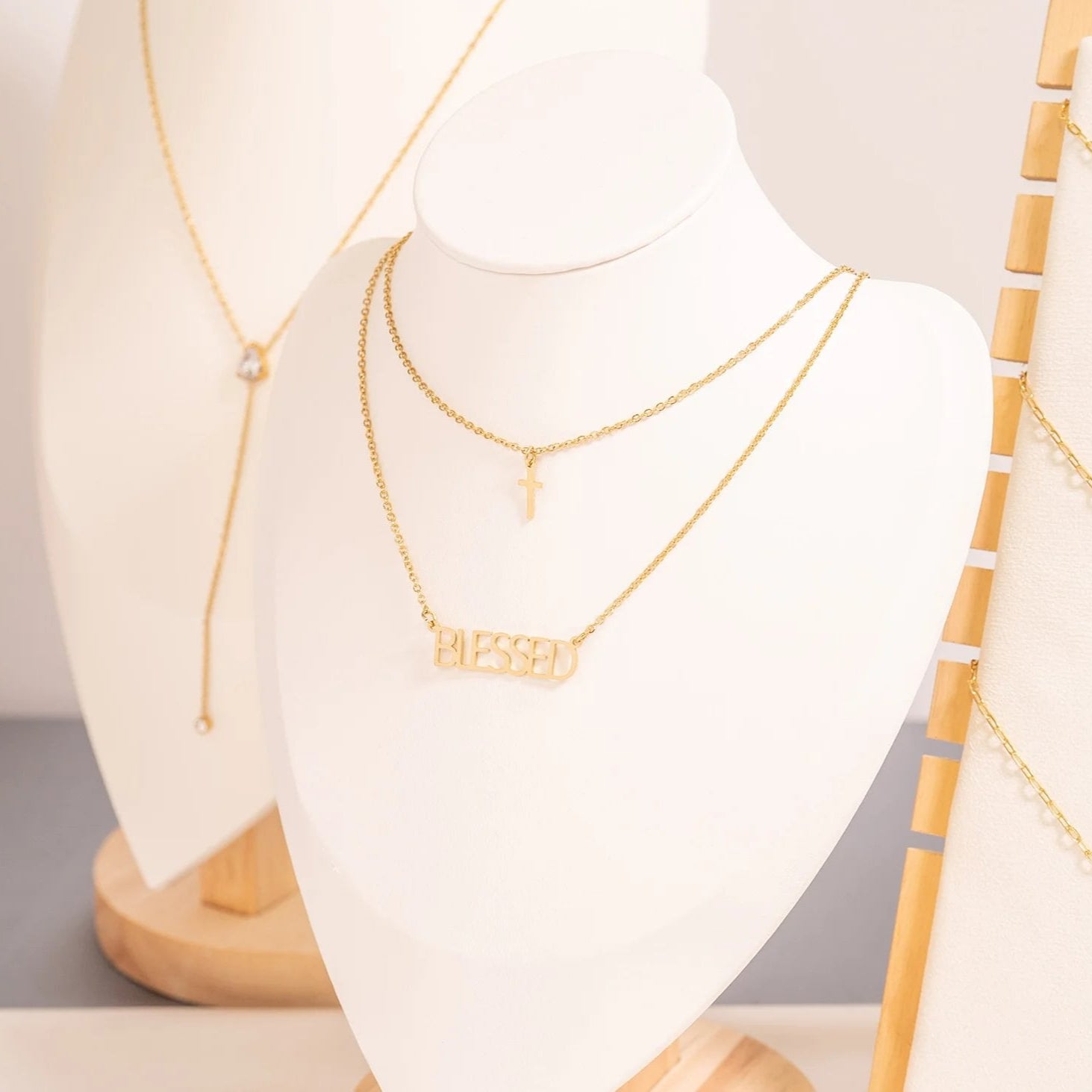 18K Gold PVD Stainless Steel Blessed Layered Cross Charm Necklace / SBB0323、mySite、dreamappss