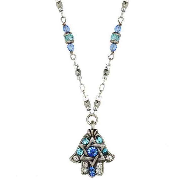 Michal Golan Blue Crystal Hamsa Necklace with Star of David、mySite、topwebapps