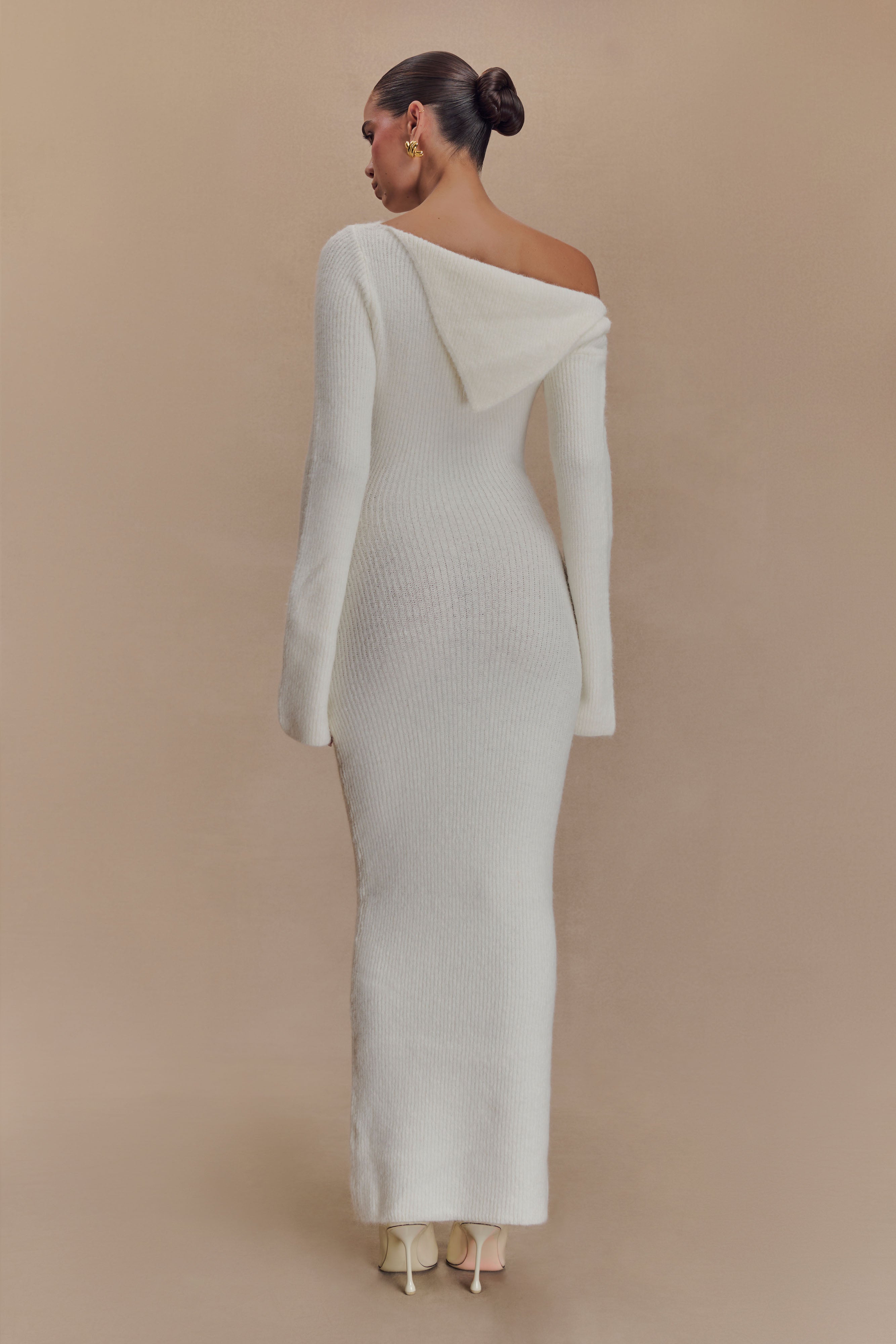 Magenta One Shoulder Fluffy Knit Midi Dress - Ivory、mySite、solidvoid