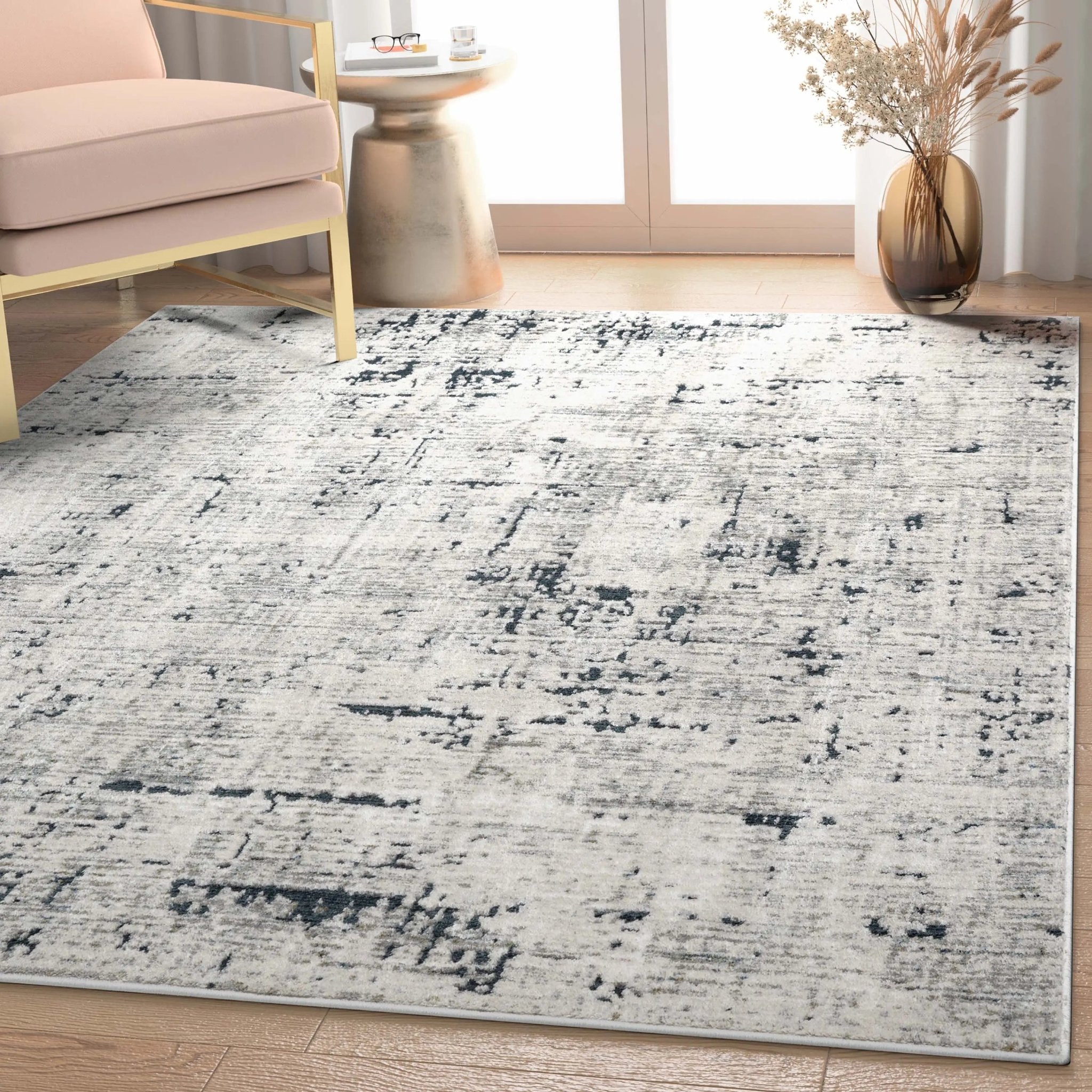Abstract Modern Distressed Grey Navy High-Low Rug、mySite、gigharbornorthrealestate