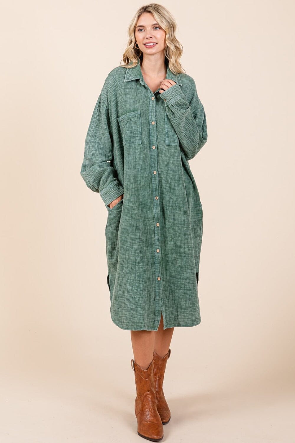 Mittoshop Mineral Wash Cotton Gauze Midi Shirt Dress、mySite、camillekostekn