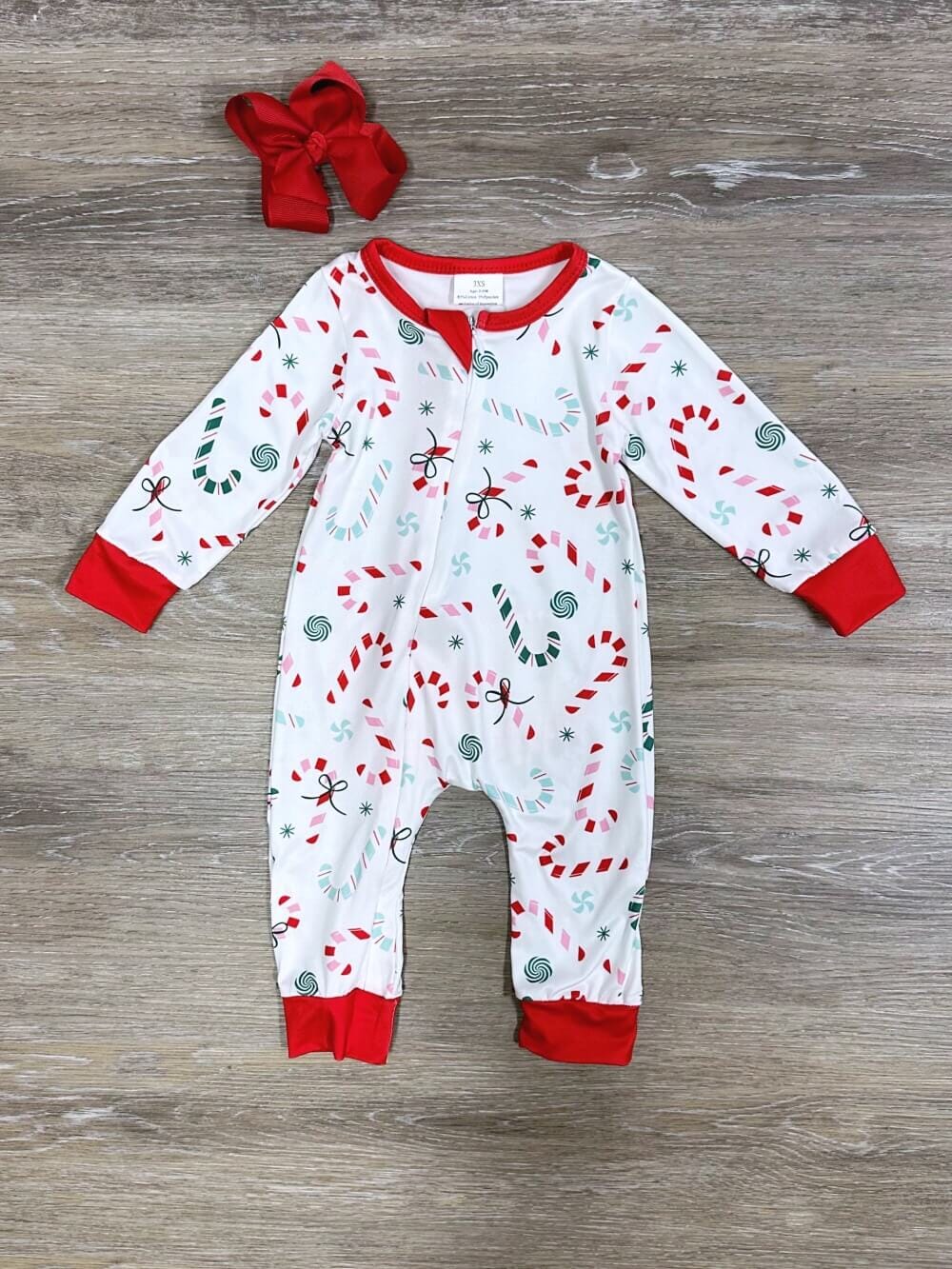 Hooked on Christmas Candy Cane Baby Romper、mySite、camillekostekn