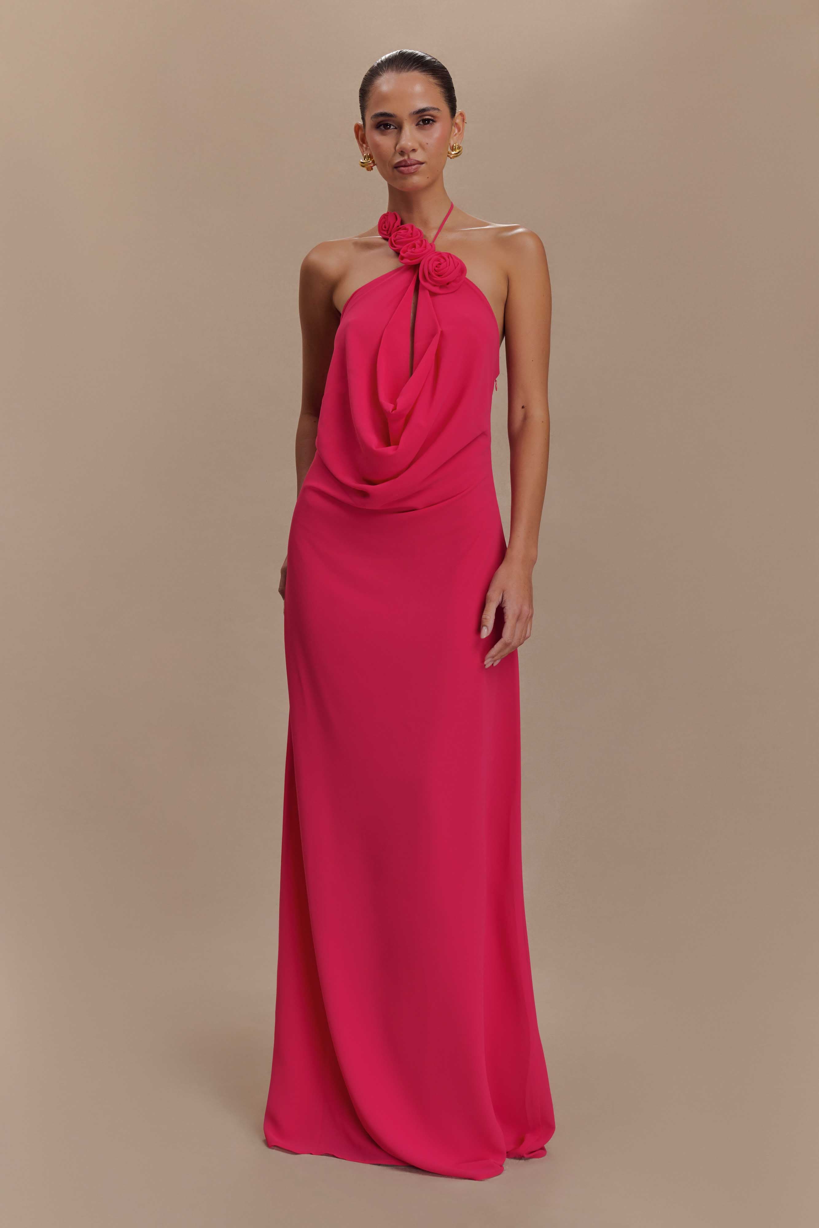 Rosalia Cowl Neck Maxi Dress - Raspberry、mySite、solidvoid