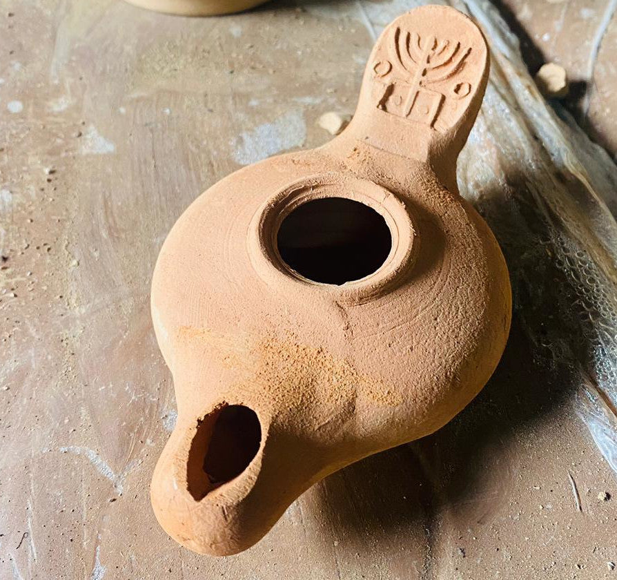 Antique herodian style wick Clay Oil Lamp - with Star of David and Menorah - Judean Synagogue aged Terra Cotta Oil Lamp、mySite、topwebapps