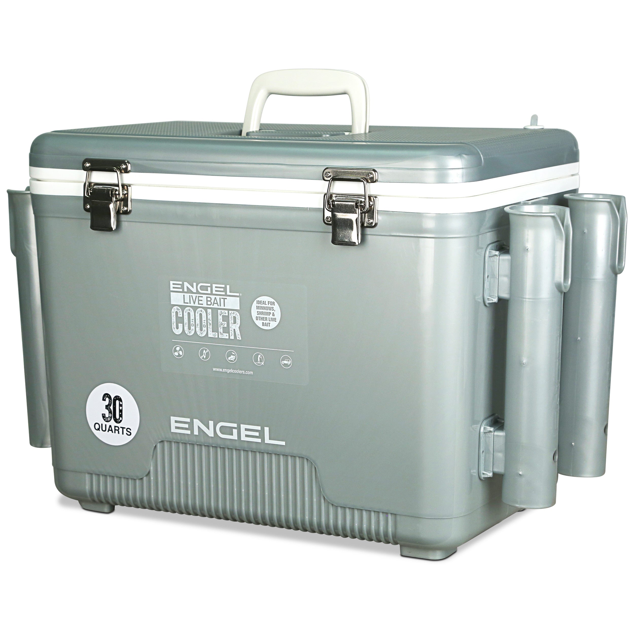 Engel 30Qt Live bait Pro Cooler with AP4 XL Rechargeable Aerator, Rod Holders & Stainless Hardware、mySite、noshort