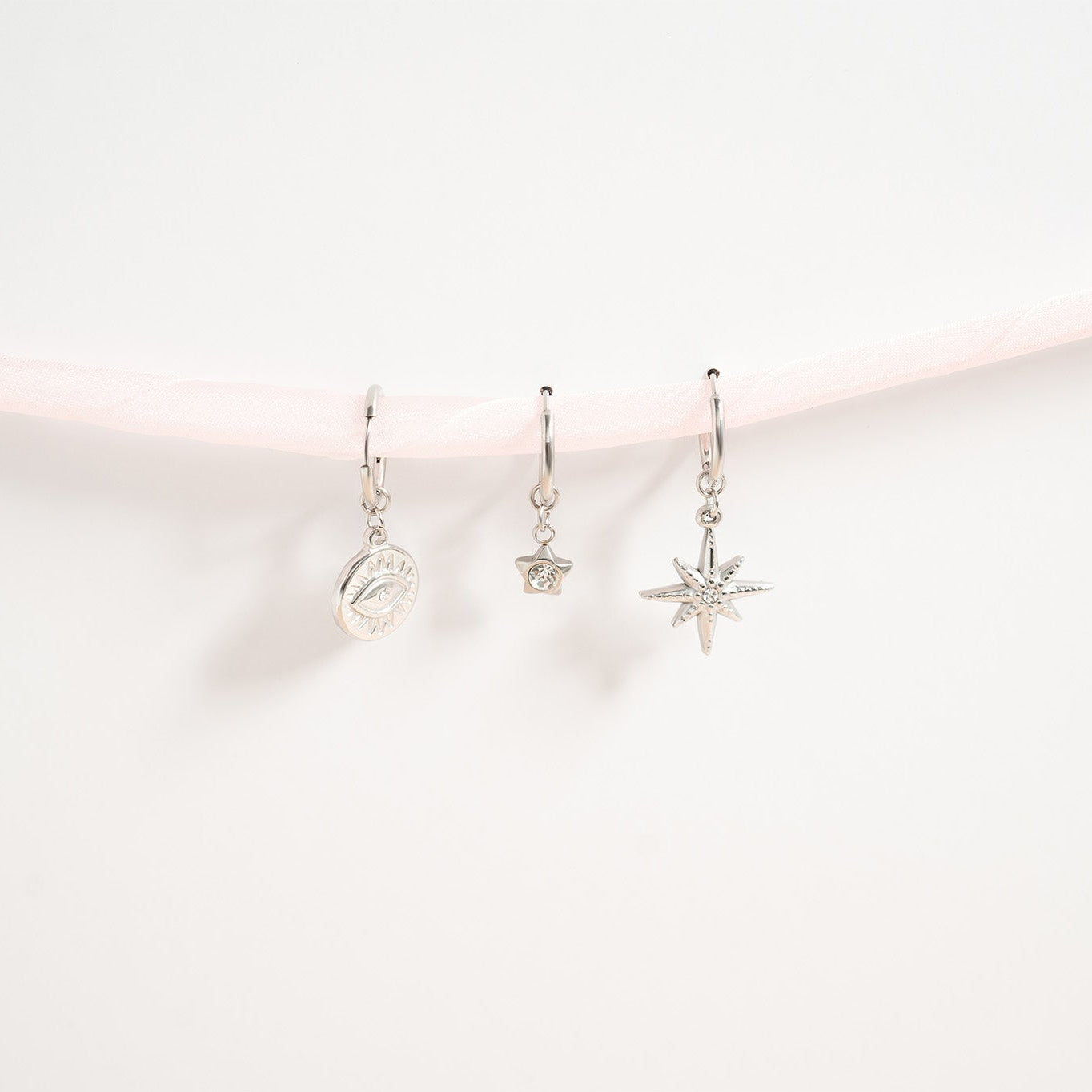 18K Gold PVD Huggie with Compass Charm with CZ Stone Earrings / ERJ0051、mySite、dreamappss