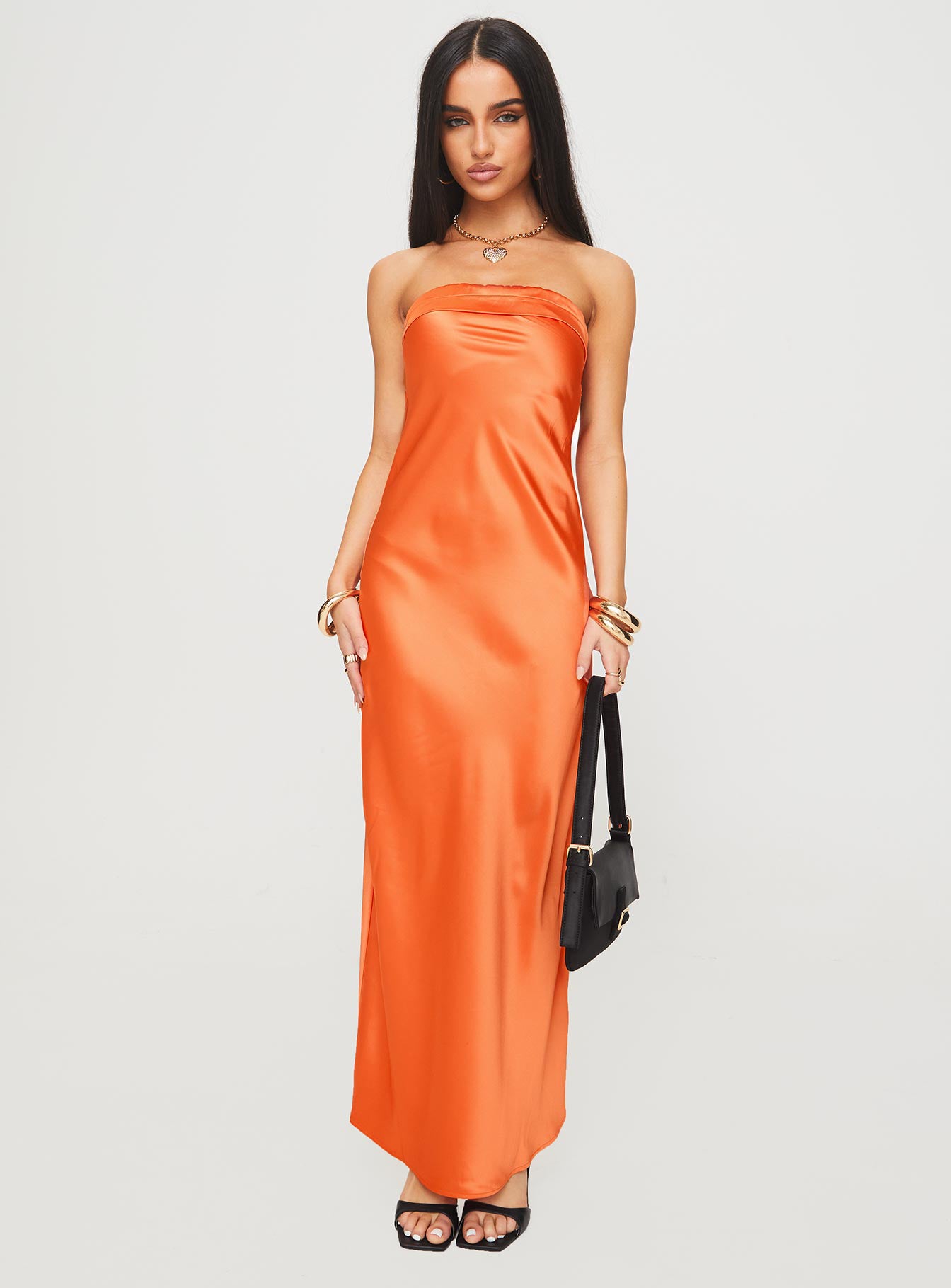 Citrus Kiss Strapless Maxi Dress Orange、mySite、solidvoid