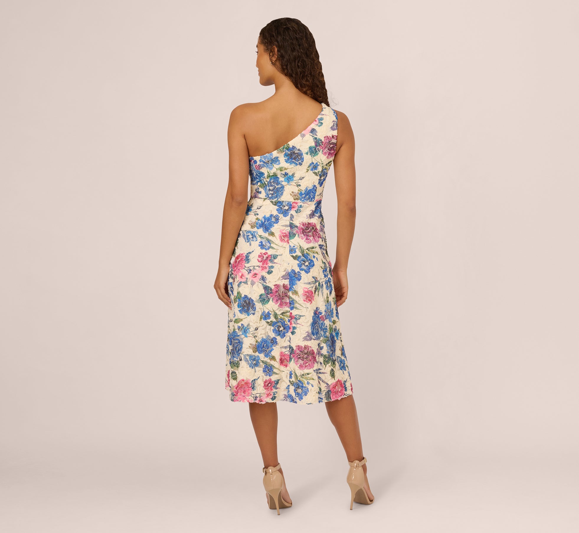 One Shoulder Floral Soutache Midi Dress In Alabaster Multi、mySite、solidvoid