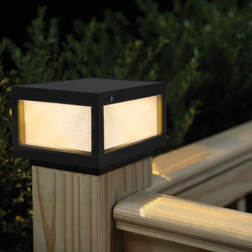12" Black Solar Powered LED Post Cap Light, Modern Outdoor LED Fence Light for Pathways, Decks, and Patios (2-Pack)、、eastwooduniform