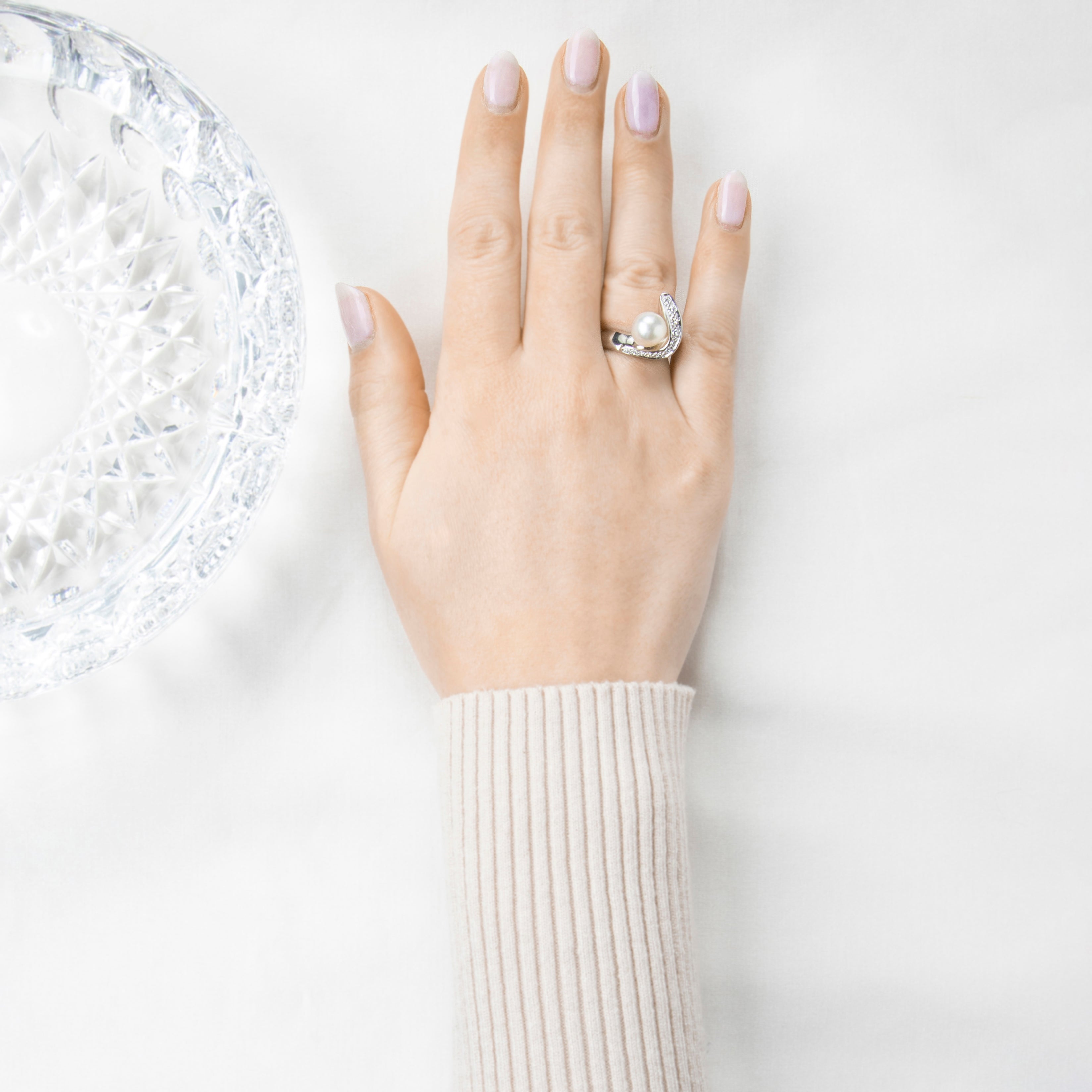 Vintage Heavy 14k White Gold Pearl Diamond Chic Modernist Ring 6.25、mySite、hinf8tx79