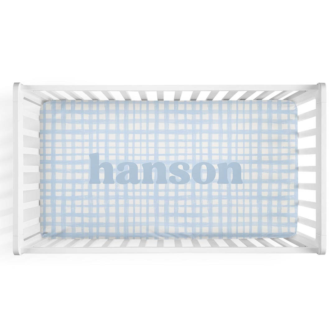  Baby Blue Plaid Personalized Crib Sheet、mySite、layawaytickets