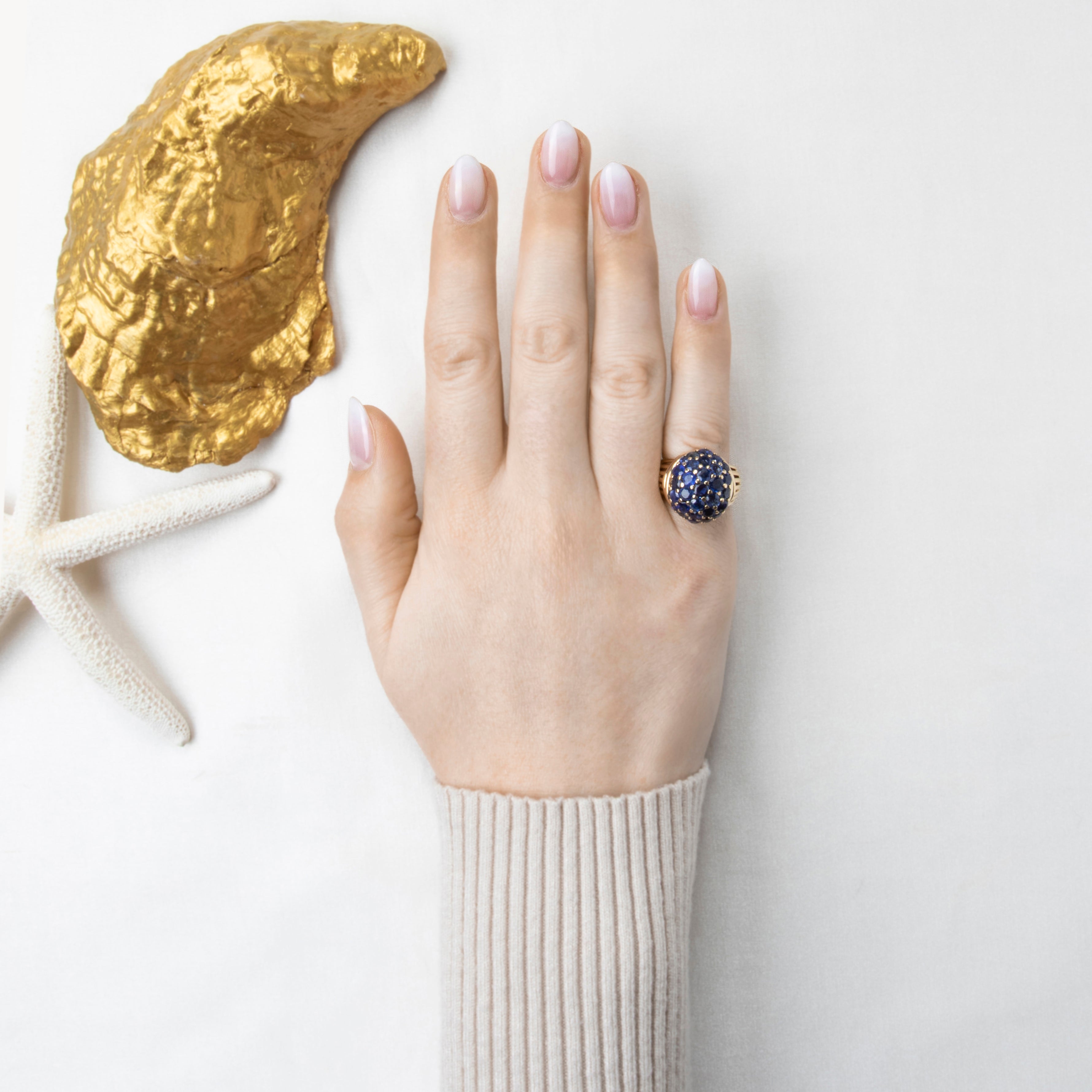 Vintage Large 14k Yellow Gold 5cttw Blue Sapphire Blue Bombe Cocktail Ring 6.25、mySite、hinf8tx79