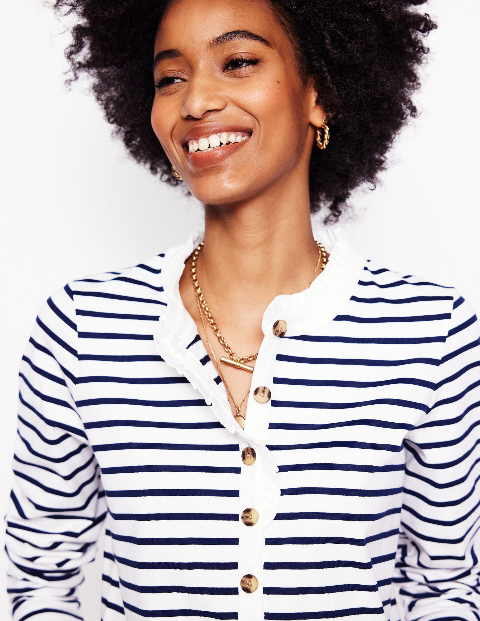  Frill Neck Breton Top-Ivory, Navy、mySite、ashleygrahame