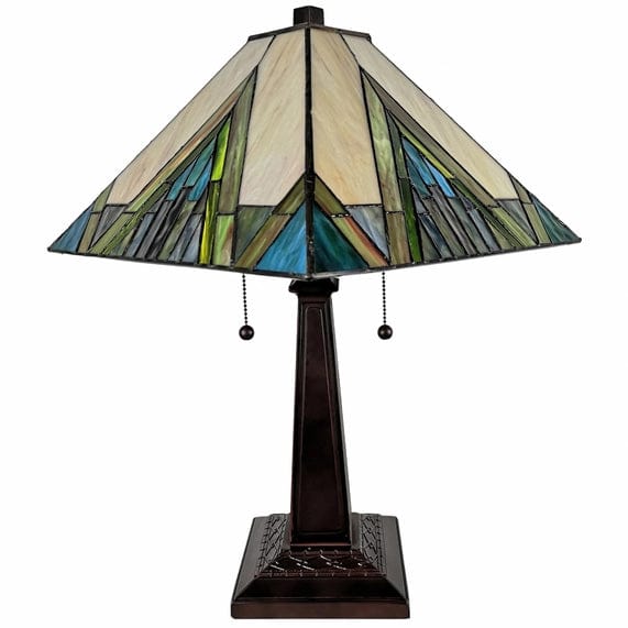 Stained Glass Handcrafted Pyramid Style Two Light Table Lamp、mySite、g9winljtr