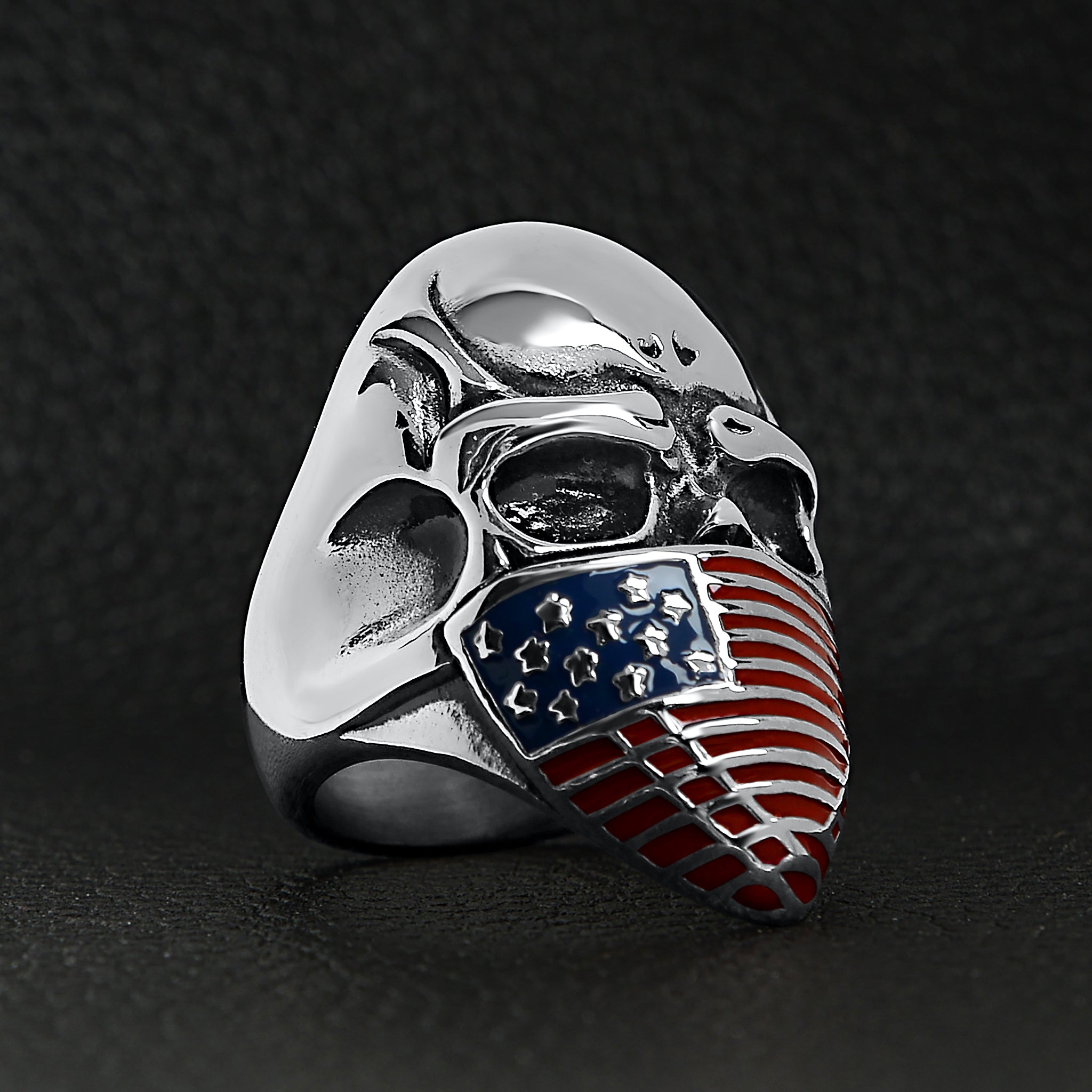 Stainless Steel USA American Flag Covered Skull Ring / SCR4105、mySite、dreamappss