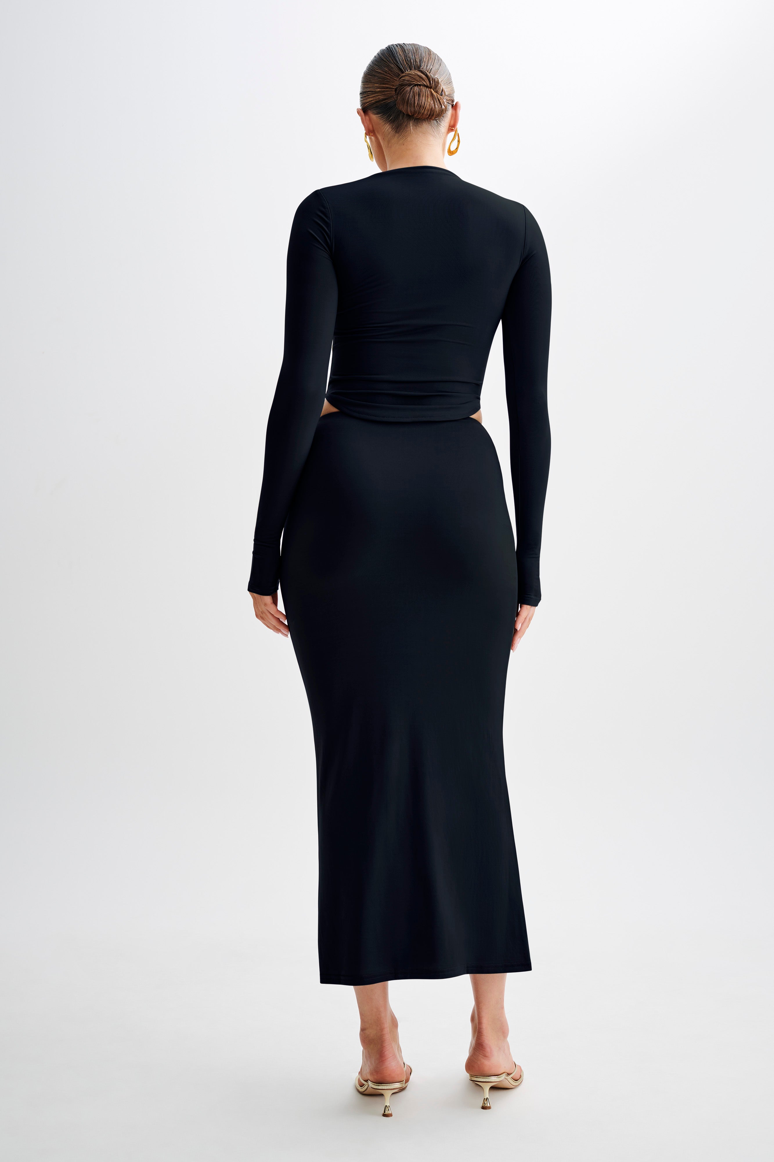 Bruna Slinky Long Sleeve Top With Cut Out - Black、mySite、solidvoid