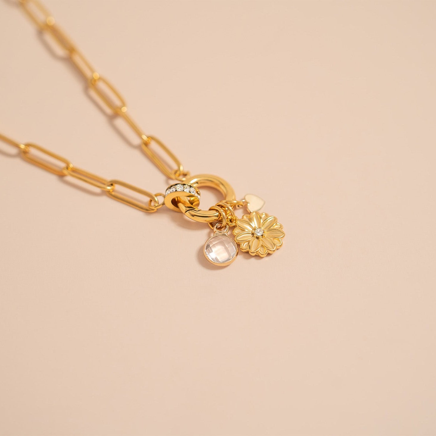 18K Gold PVD Paperclip CZ Carabiner Charm Holder Necklace / CHN0077、mySite、dreamappss