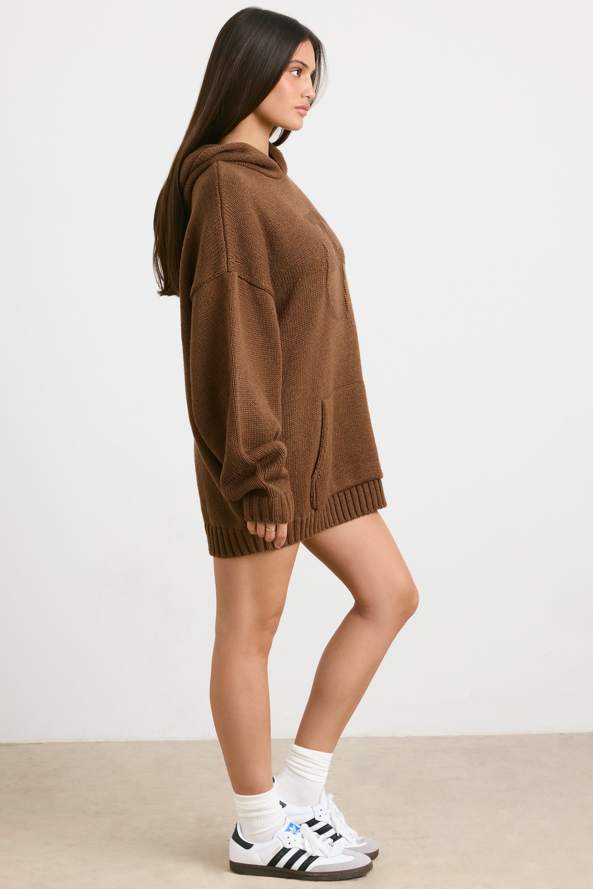 Oversized Chunky Knit Hoodie in Espresso、mySite、solidvoid