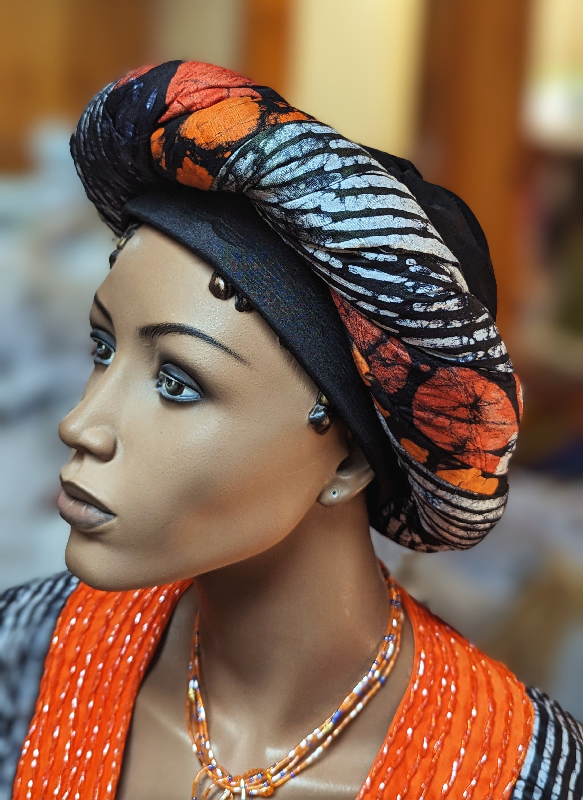 Dupsie's Omowunmi Orange Black African print Batik Hat for women DPAPBH5H、mySite、solidvoid