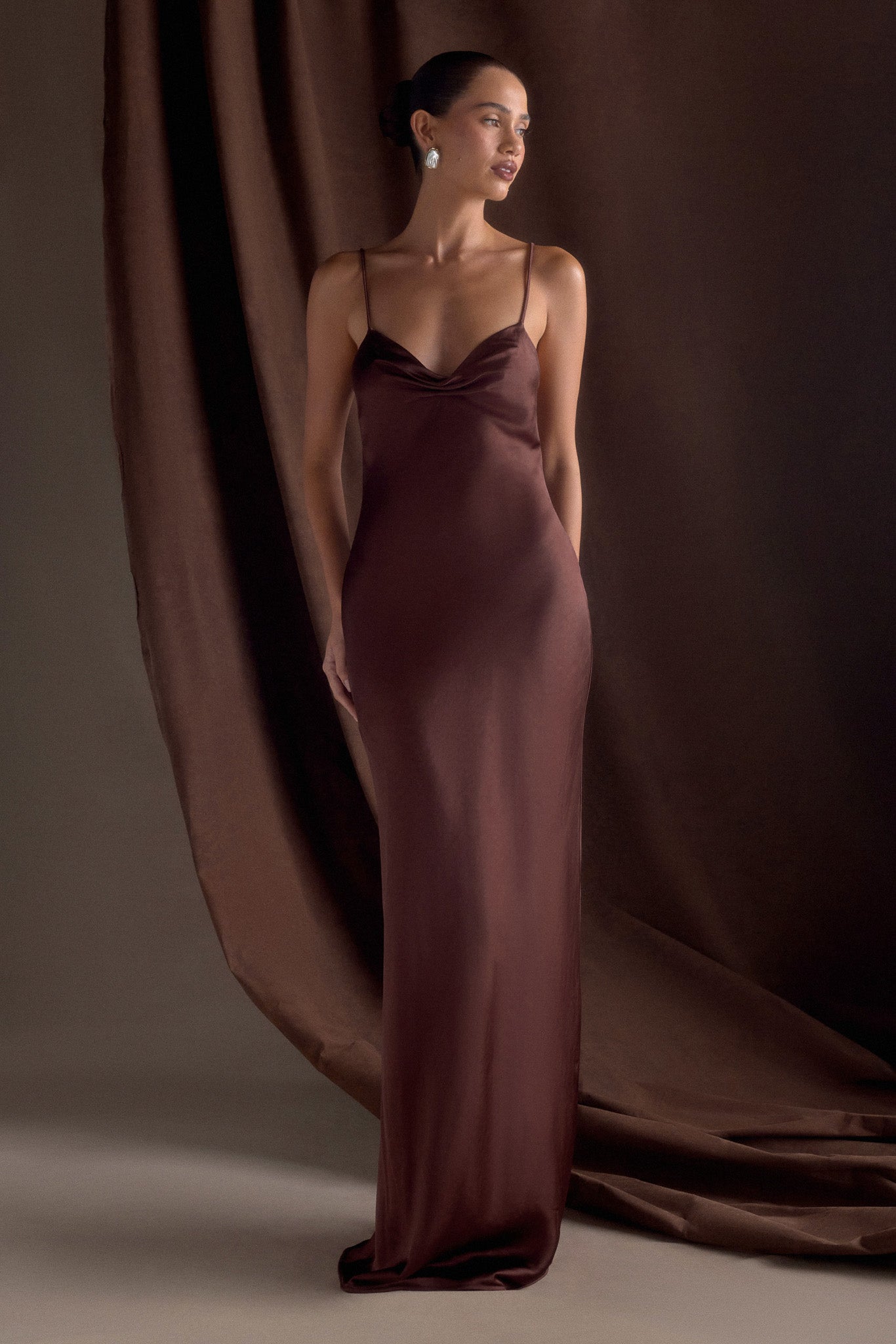 Lilly Sweetheart Satin Maxi Dress - Dark Chocolate、mySite、solidvoid