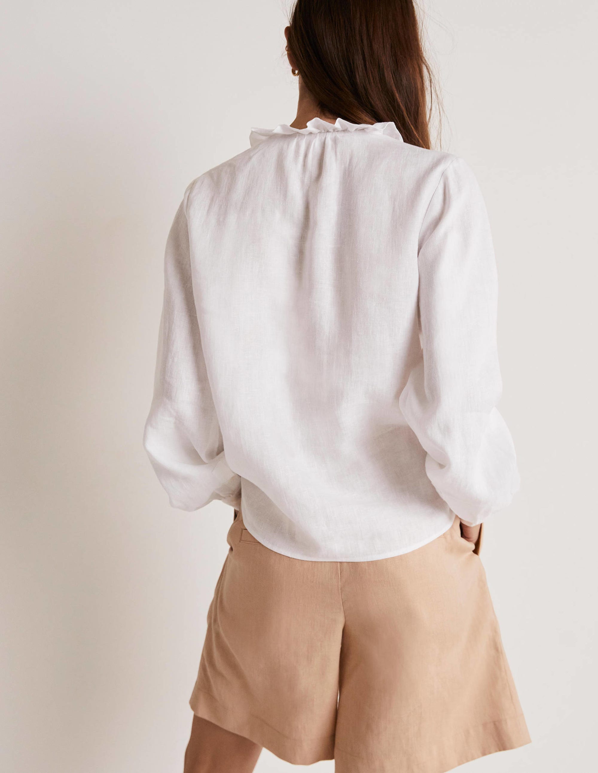  Ruffle Linen Popover Blouse-White、mySite、ashleygrahame