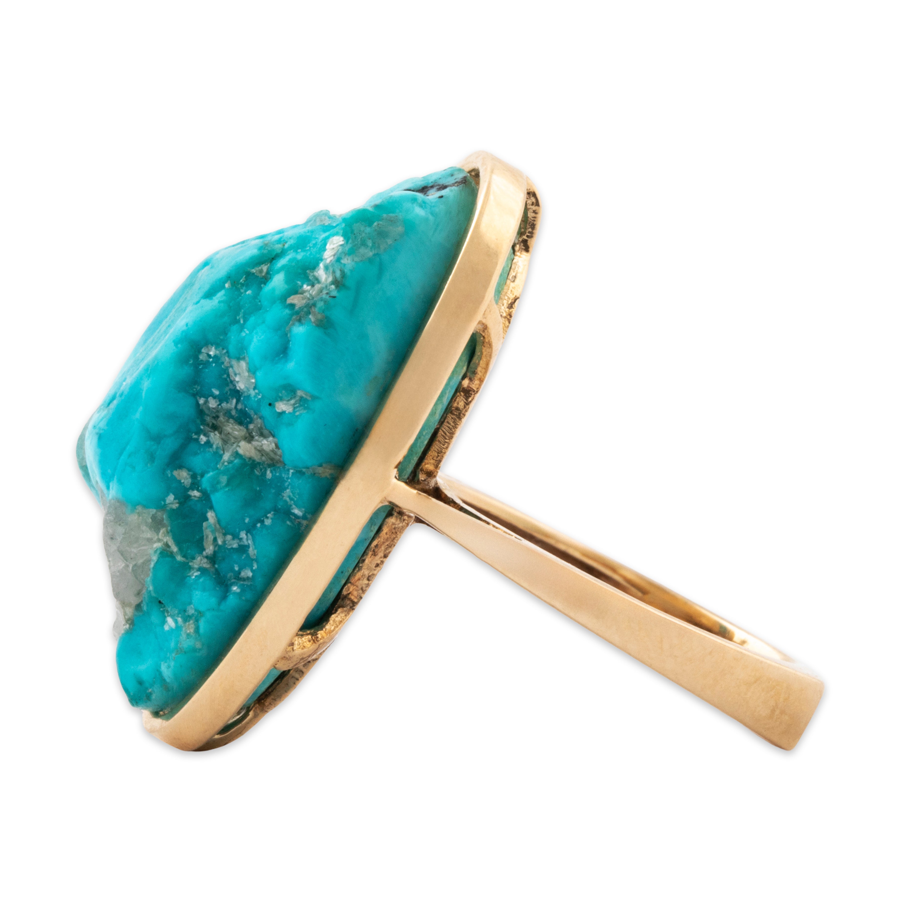 Vintage Large 14k Yellow Gold 17.8ct Turquoise Natural Modernist Ring 3.75、mySite、hinf8tx79