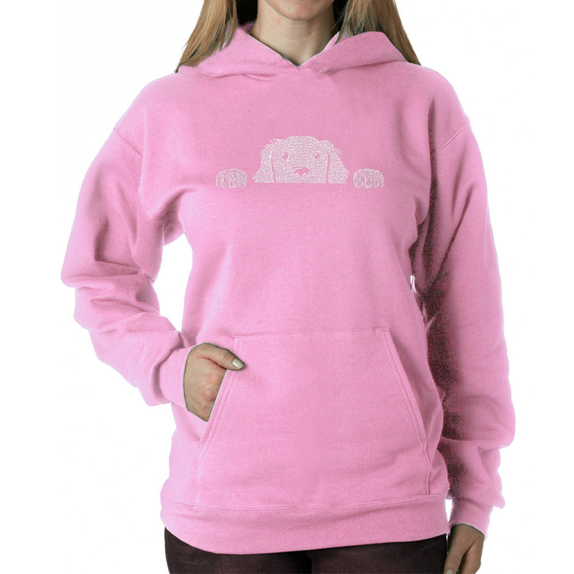 Peeking Dog - Women's Word Art Hooded Sweatshirt、mySite、camillekostekn