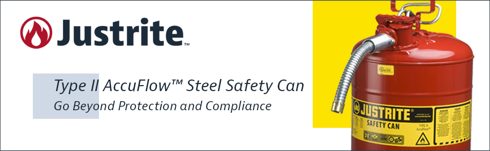 Justrite Type II red AccuFlow Steel Safety can
