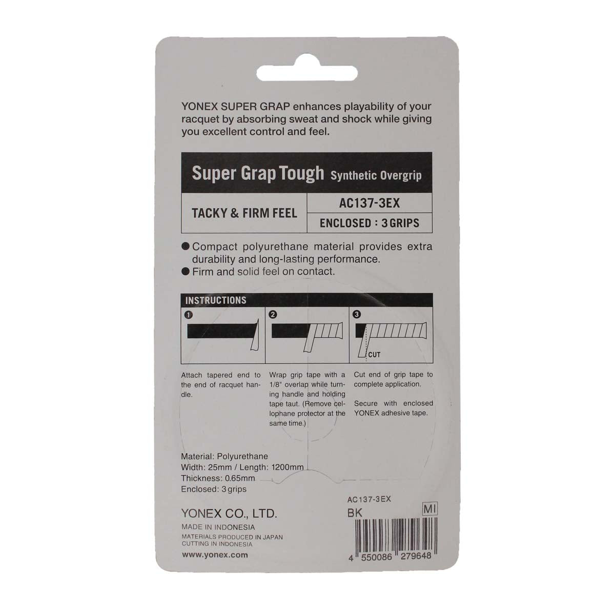 Yonex Super Grap Tough Overgrip 3 Pack (Black)