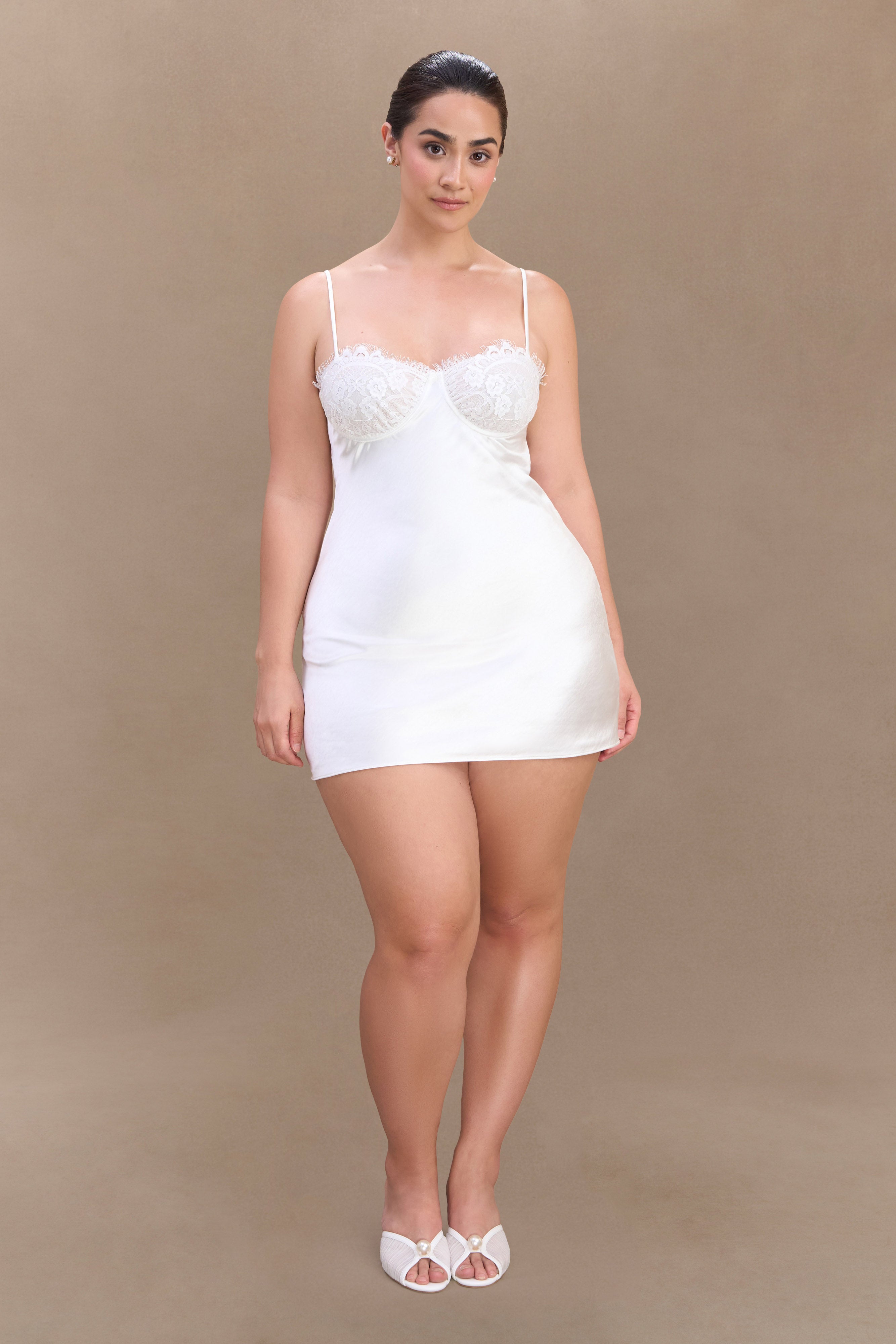 Scarlett Satin Slip Mini Dress - Ivory、mySite、solidvoid