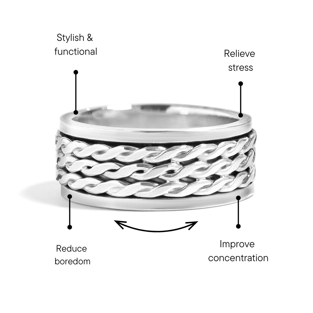 Sterling Silver Braided Triple Rope Chain Spinner Ring / SSR0029、mySite、dreamappss