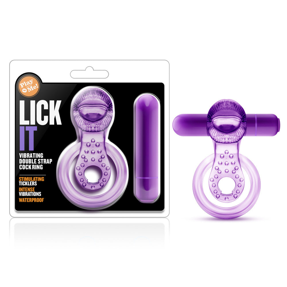 Play With Me By Blush® | Lick It: Purple Vibrating Double Strap Penis Ring、mySite、bottomscart
