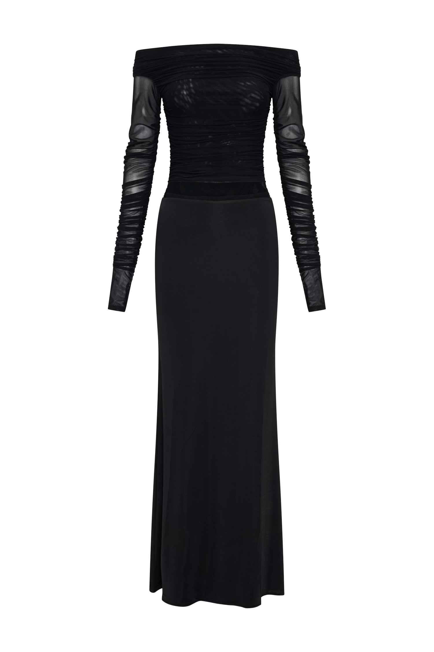 Darla Mesh And Slinky Off Shoulder Maxi Dress - Black、mySite、solidvoid