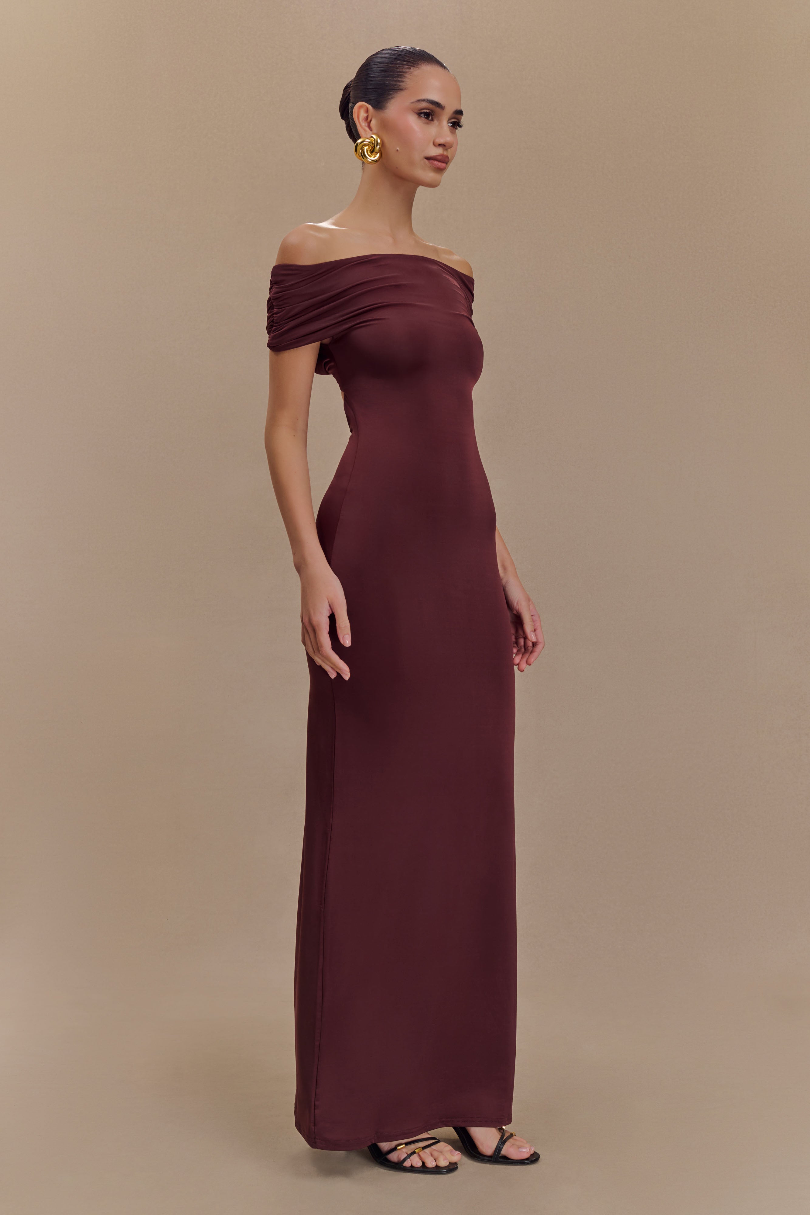 Imogen Off Shoulder Slinky Maxi Dress - Mahogany、mySite、solidvoid