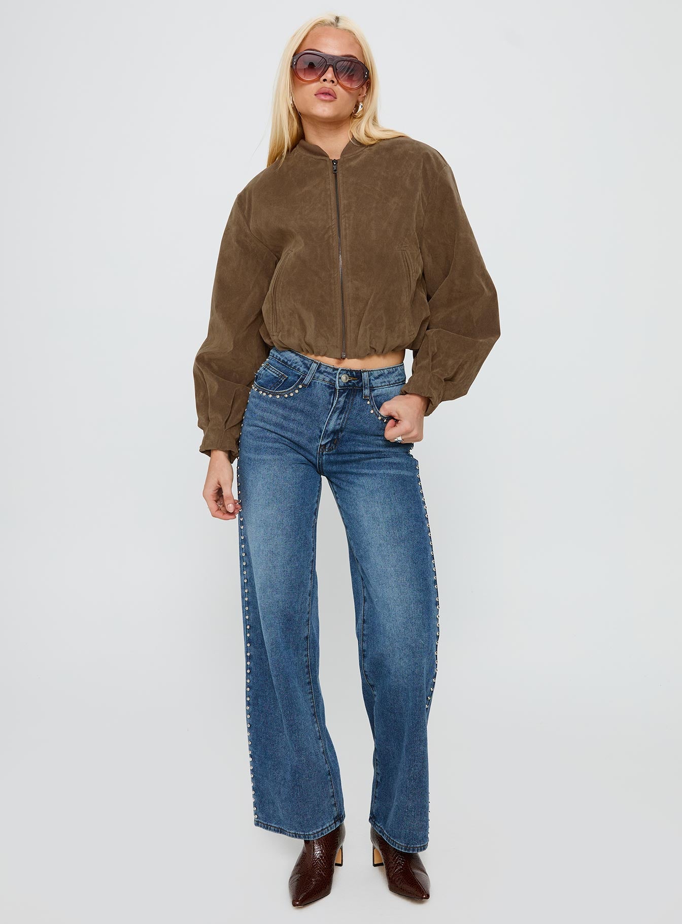 Saving Up Stud Detail Jeans Mid Blue、mySite、solidvoid