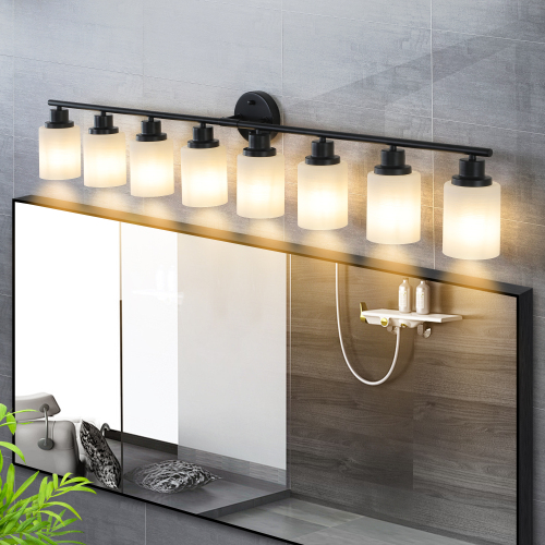31" Modern 5-Light Vanity Wall Sconce, Golden Finish with Frosted Glass Shades for Bathroom or Hallway Lighting (No Bulbs)、、eastwooduniform