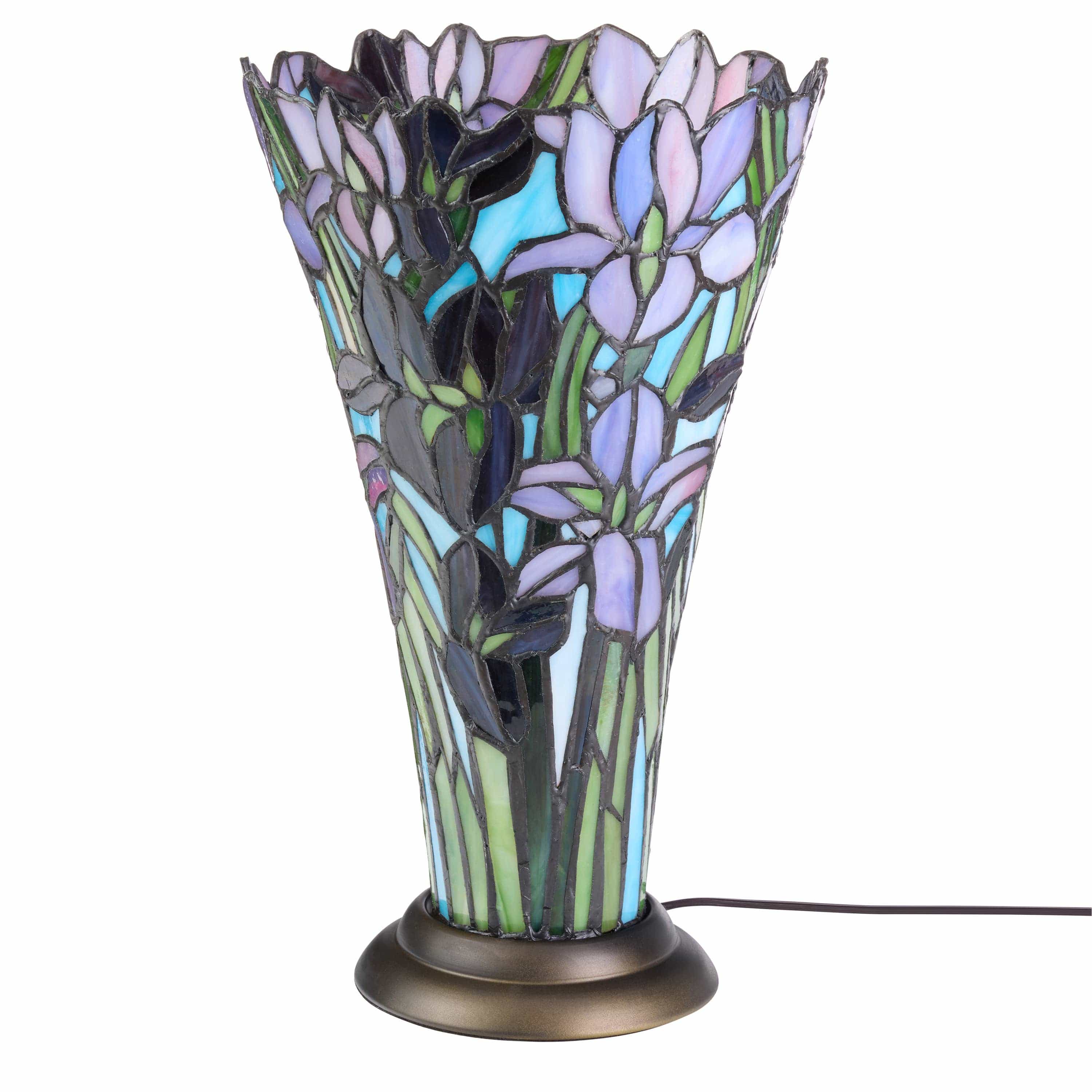River of Goods - 13.5H Tiffany-Style Floral Vase Stained Glass Table Lamp、mySite、g9winljtr