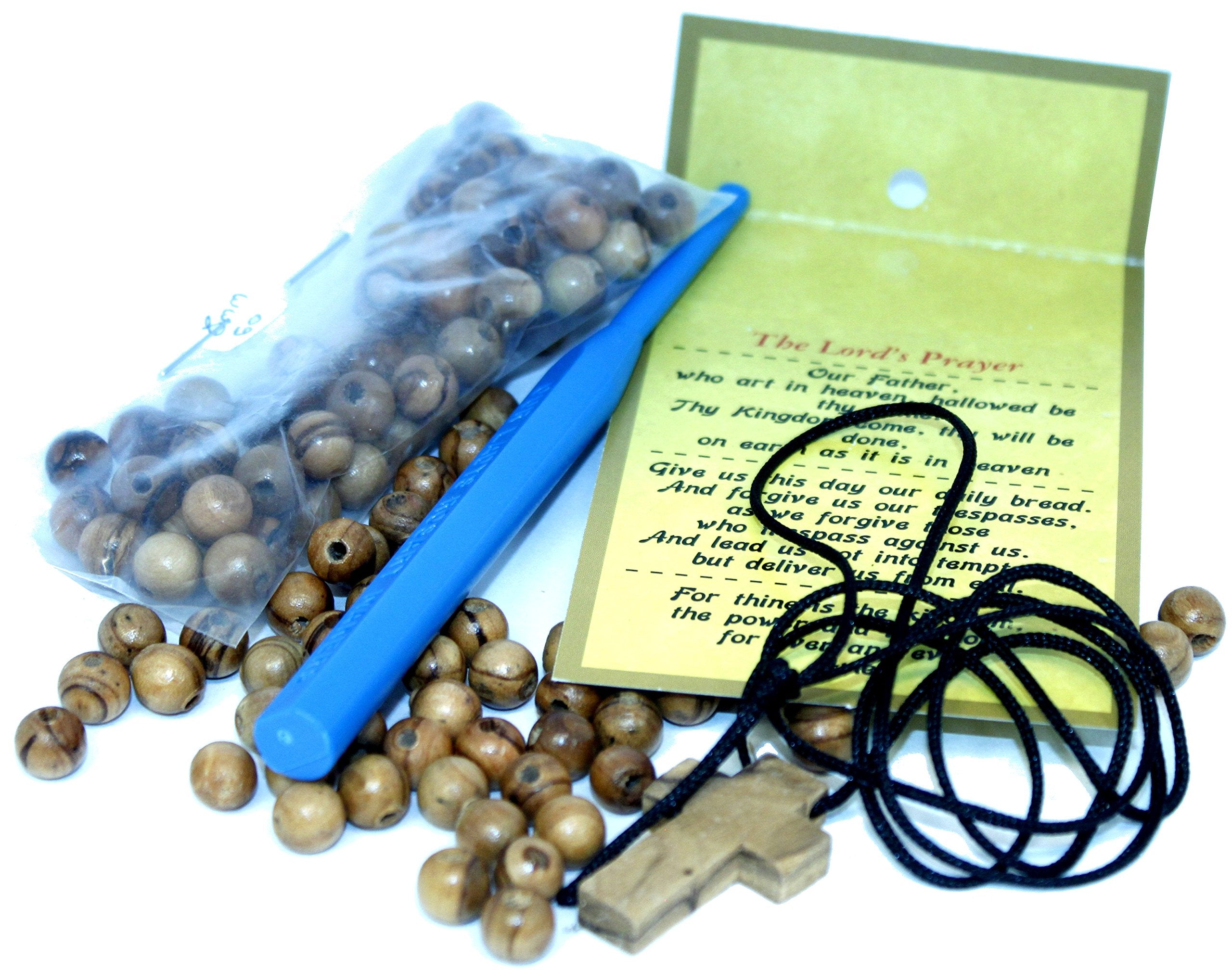  Knotting Threading tool with 60 olive wood beads (8mm) and an Olive wood Cross package、mySite、elrpsem3k