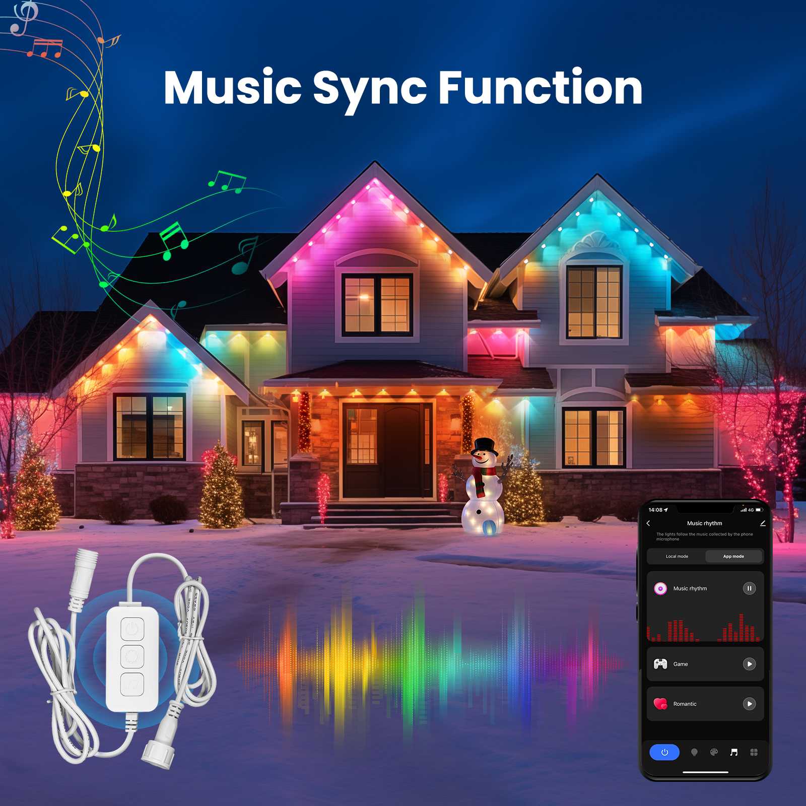 WiFi Smart Eaves String LED Lights Outdoor IP67 Waterproof 1600 Million RGB Color、mySite、fannypackpong