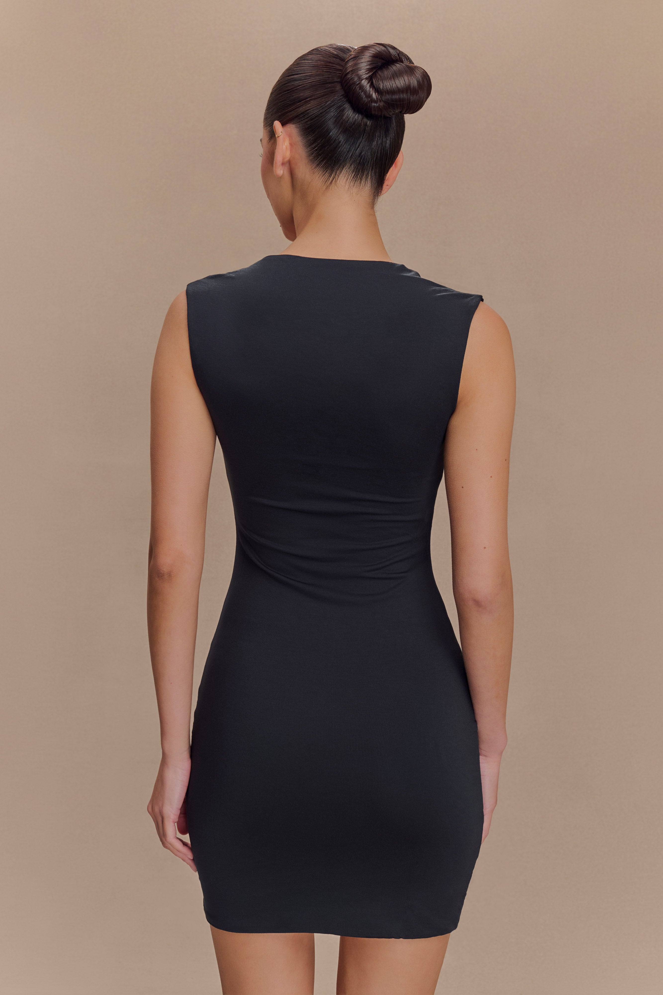 Tatianna Lace Trim Modal Mini Dress - Black、mySite、solidvoid