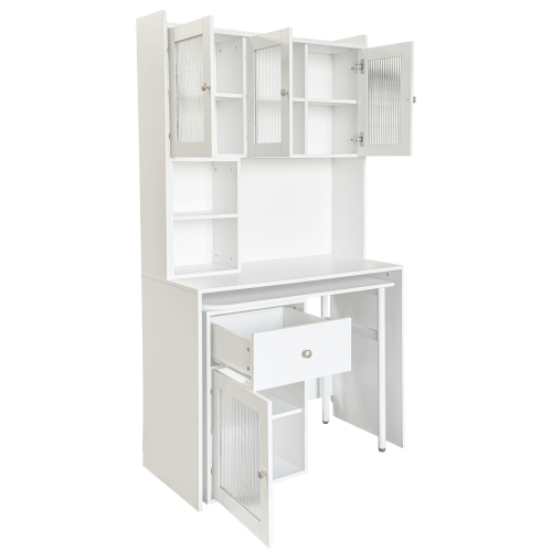 Home Office Computer Desk with Hutch, Antiqued White finish、、casual
