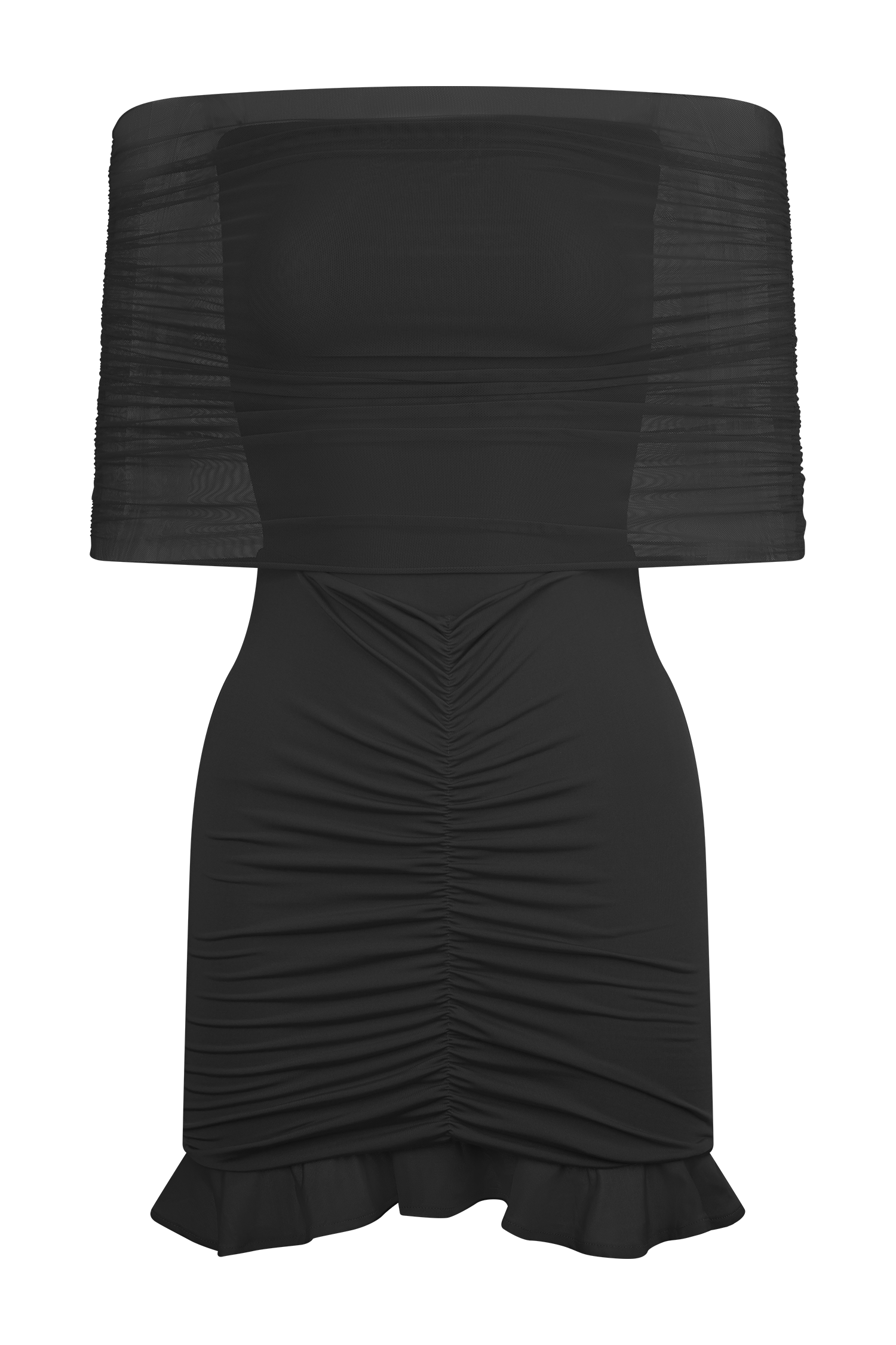 Caspian Slinky And Mesh Off Shoulder Mini Dress - Black、mySite、solidvoid