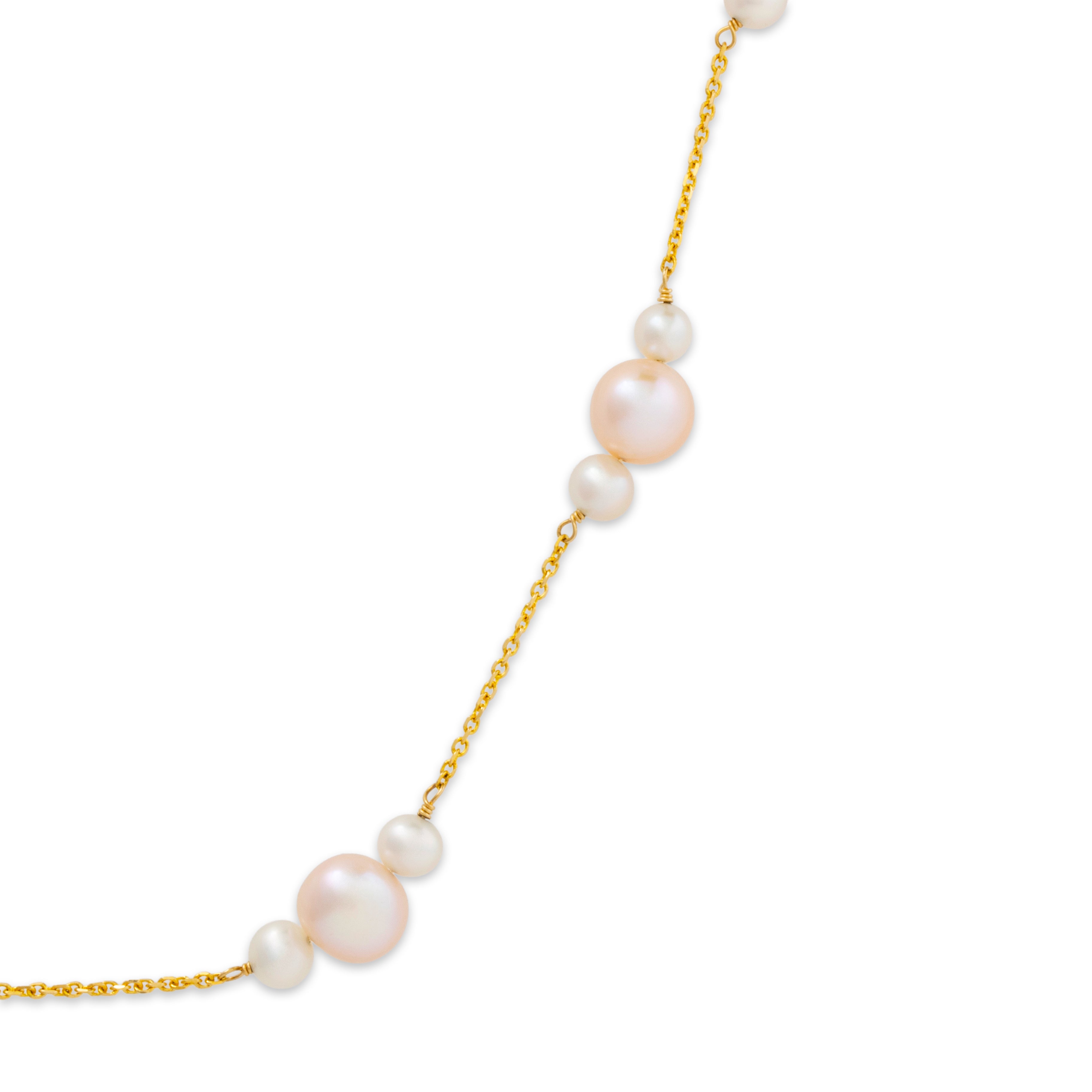 Vintage 14k Yellow Gold Pearl Lustrous Station Necklace 17、mySite、hinf8tx79