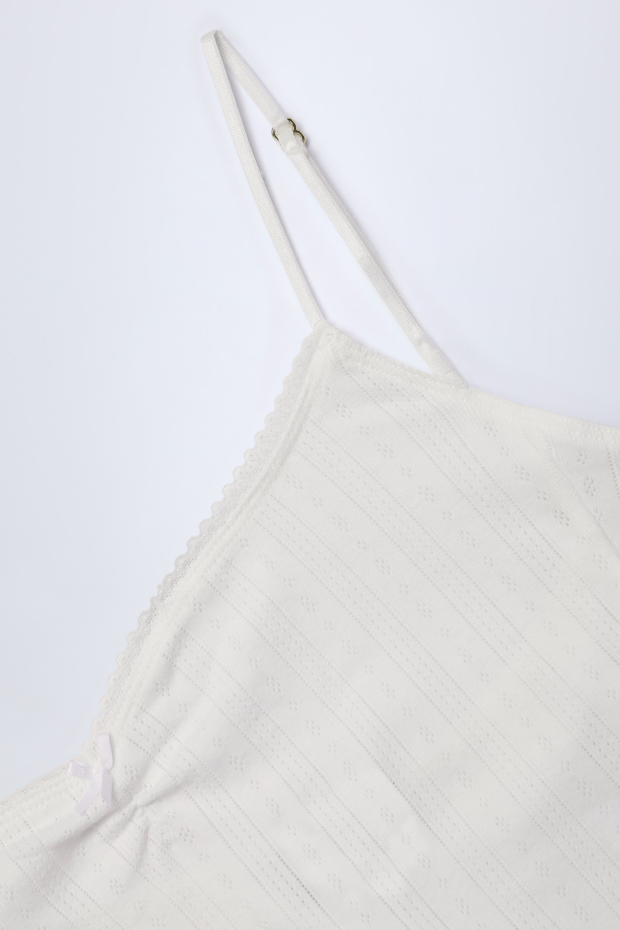  Pointelle Ruched Camisole Crop Top in White、mySite、sugarbowlscore
