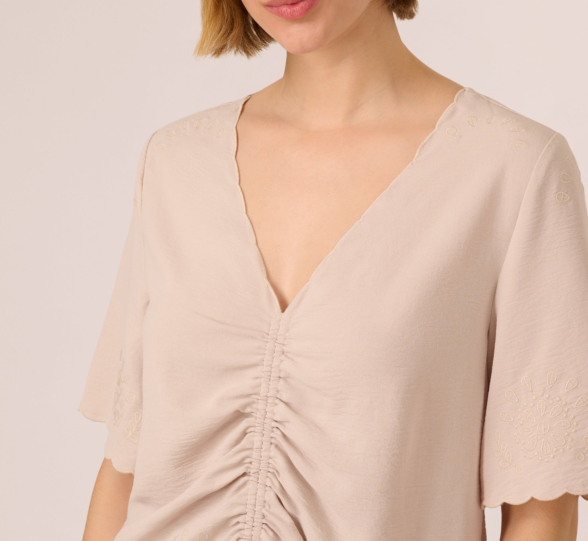 Embroidered Airflow Top And Wide Leg Pant Set In Pebble、mySite、solidvoid