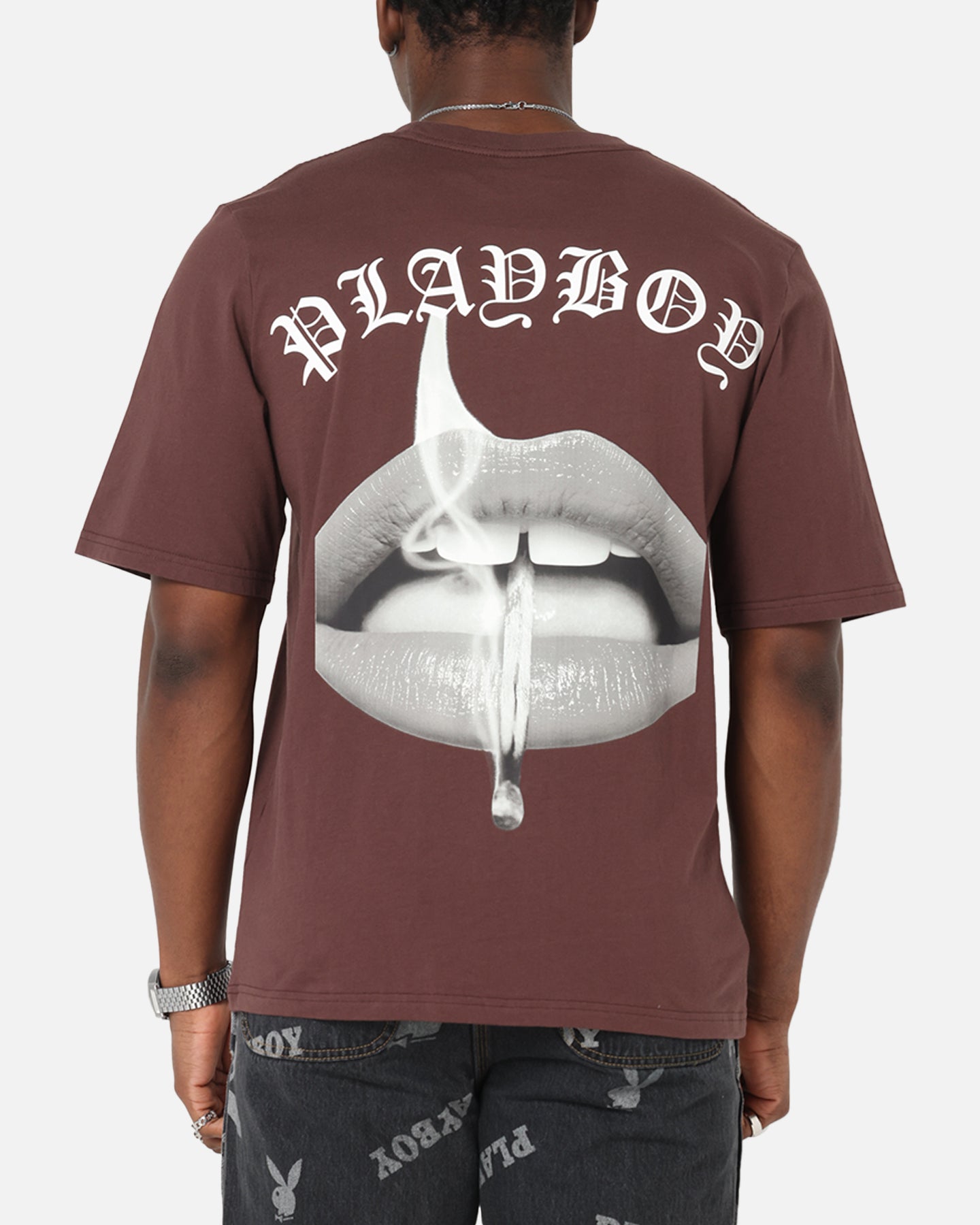 Playboy Gothic Mono Lips T-Shirt Washed Brown、mySite、zt4zffjzw