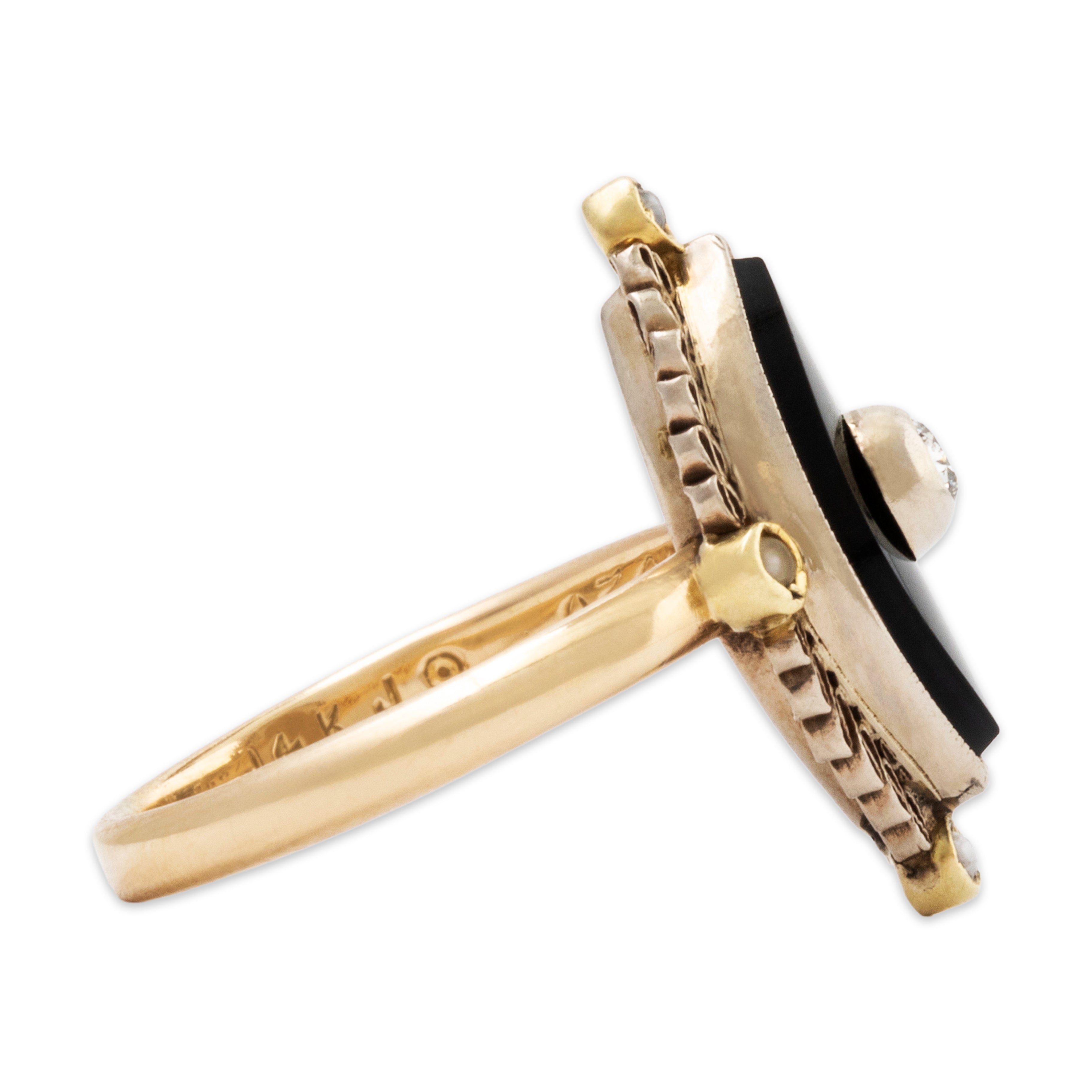 Antique 14k Yellow Gold Onyx Diamond Pearl Art Deco Ring 2.25、mySite、hinf8tx79