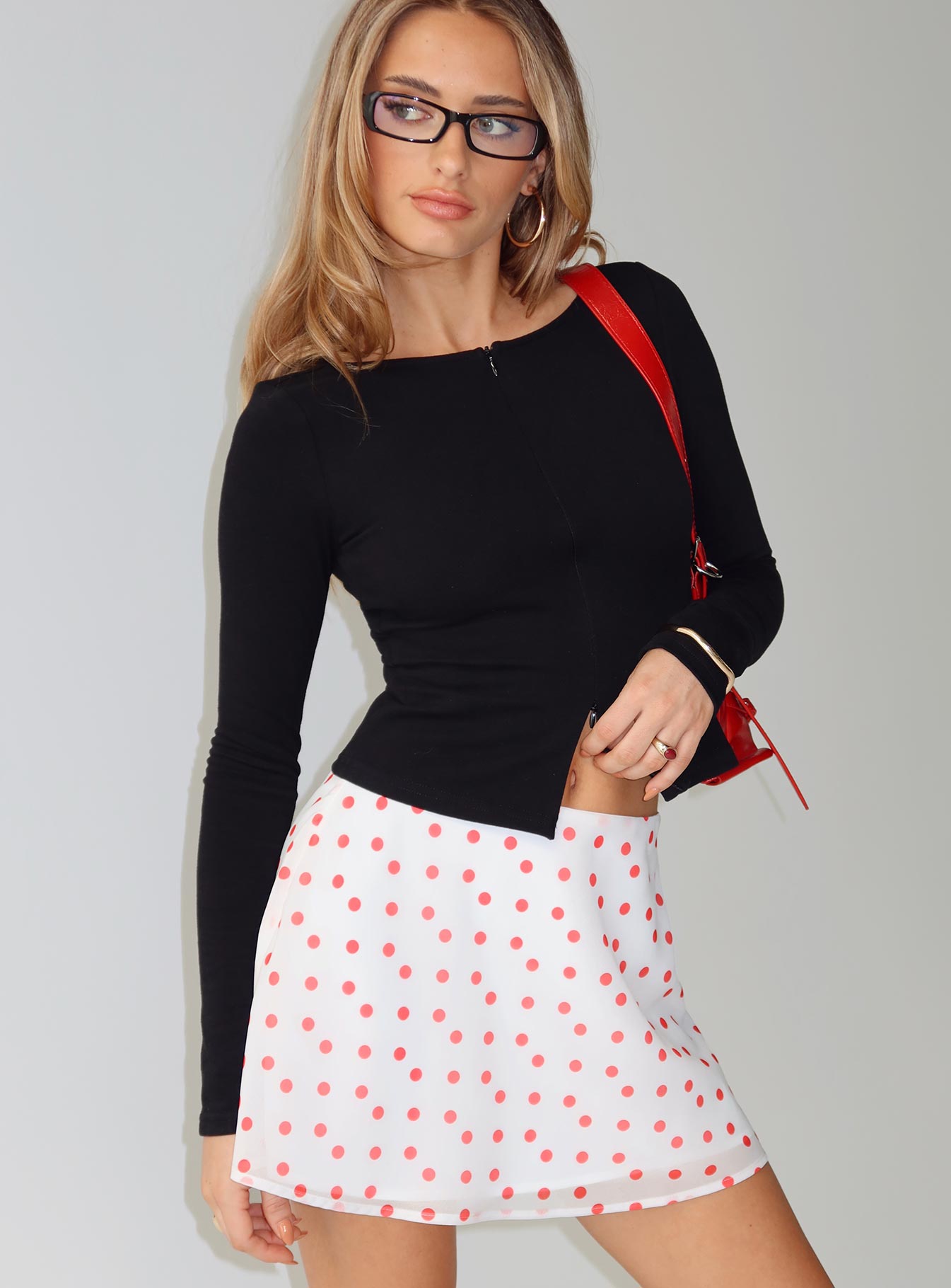 Dapple Bias Mini Skirt White / Red Polka、mySite、solidvoid
