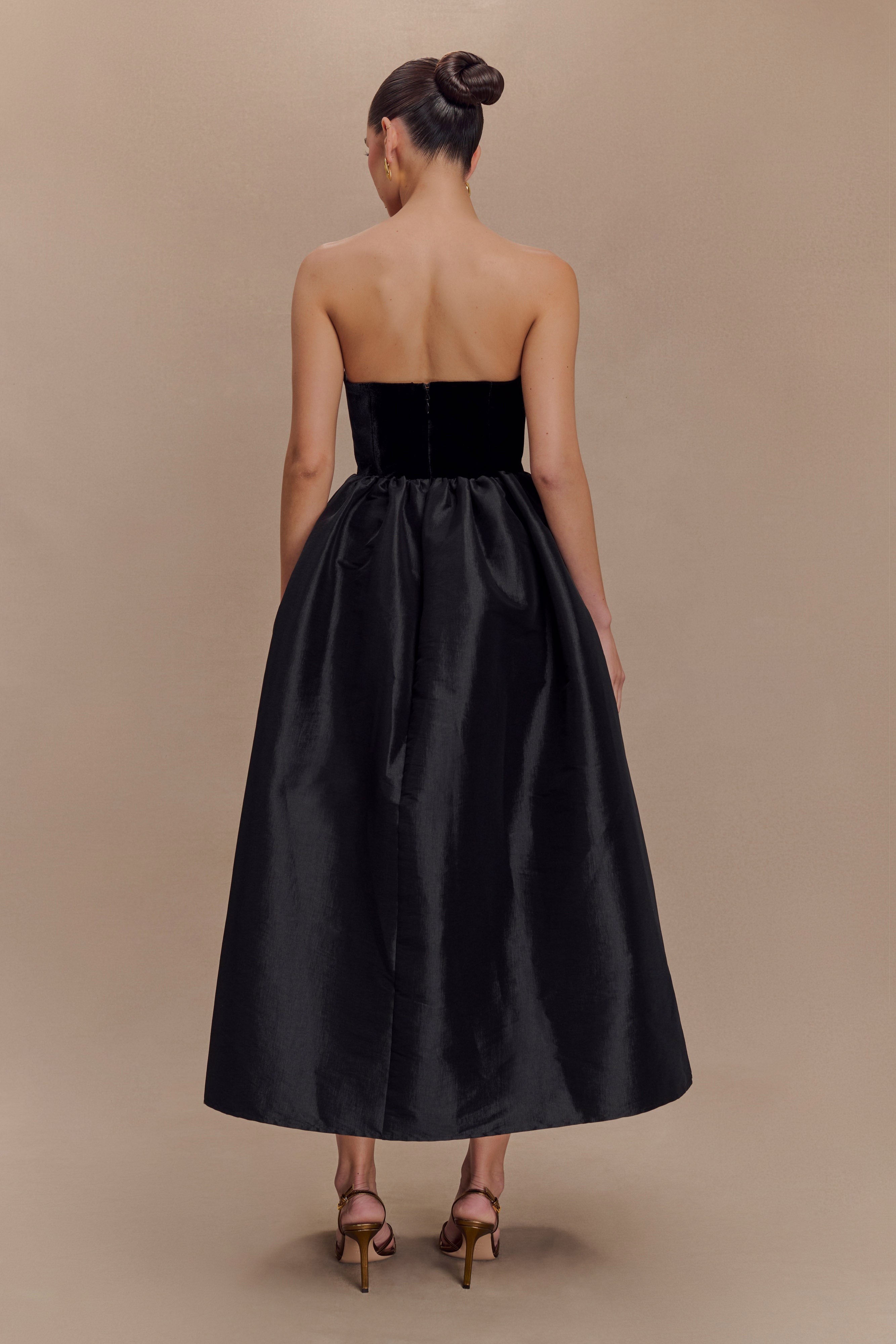 Flora Strapless Velvet Midi Dress - Black、mySite、solidvoid