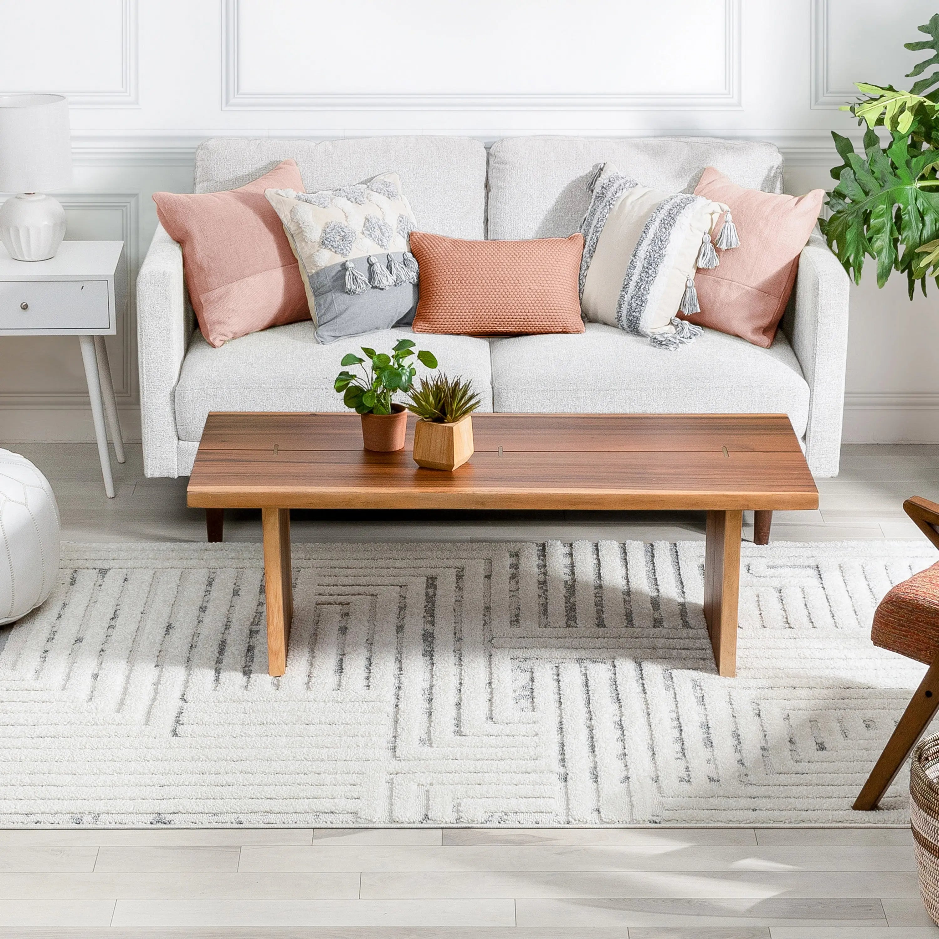 Gianna Modern Geometric Stripes Cream Grey High-Low Textured Rug、mySite、gigharbornorthrealestate